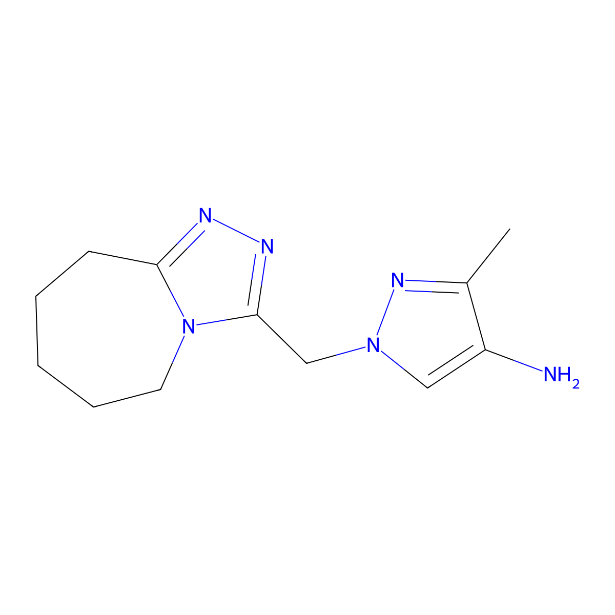 3-methyl-1-(6,7,8,9-tetrahydro-5H-[1,2,4]triazolo[4,3-a]azepin-3-ylmethyl)-1H-pyrazol-4-amine molecular structure, CAS 1431964-28-1