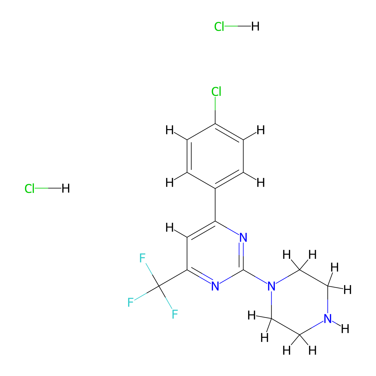 4-(4-Chlorophenyl)-2-(piperazin-1-yl)-6-(trifluoromethyl)pyrimidine dihydrochloride molecular structure, CAS 1431964-30-5
