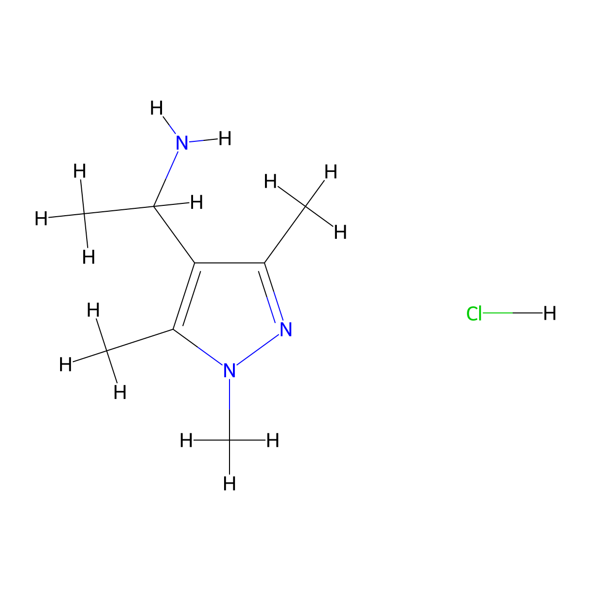 1-(1,3,5-Trimethyl-1H-pyrazol-4-yl)ethanamine hydrochloride molecular structure, CAS 1431964-36-1