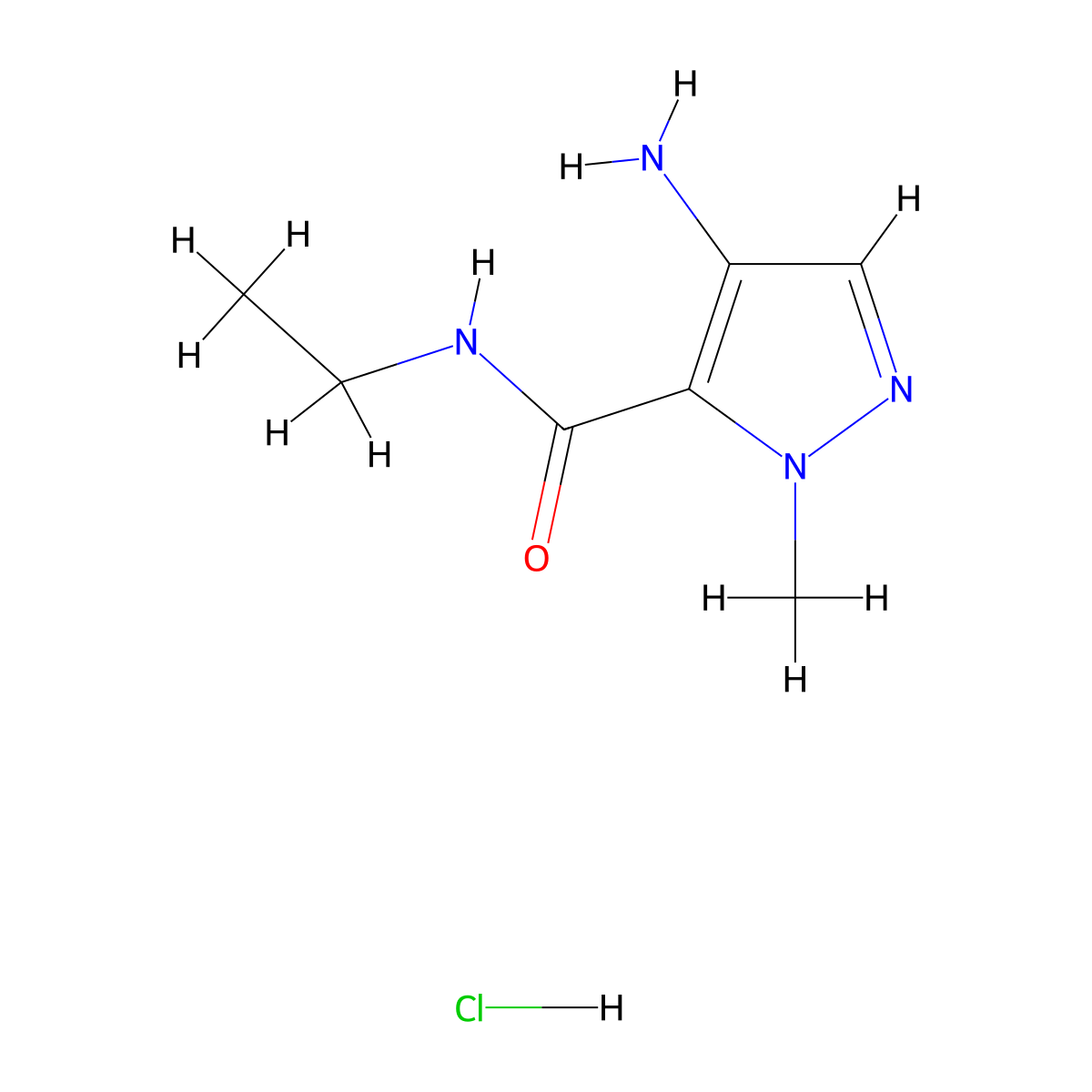 4-Amino-N-ethyl-1-methyl-1H-pyrazole-5-carboxamide hydrochloride molecular structure, CAS 1431964-37-2