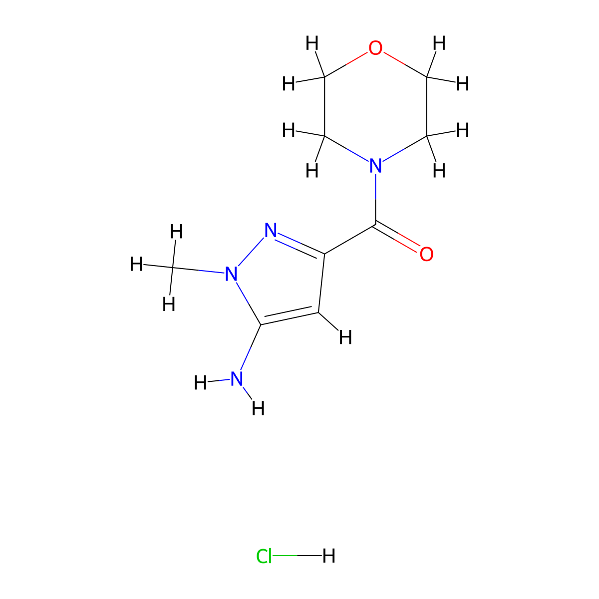 1-Methyl-3-(morpholin-4-ylcarbonyl)-1H-pyrazol-5-amine hydrochloride molecular structure, CAS 1431964-38-3