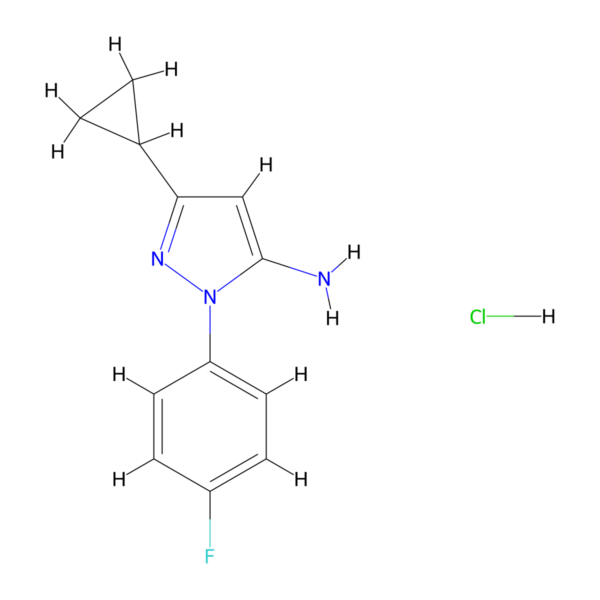 3-Cyclopropyl-1-(4-fluorophenyl)-1H-pyrazol-5-amine hydrochloride molecular structure, CAS 1431964-40-7