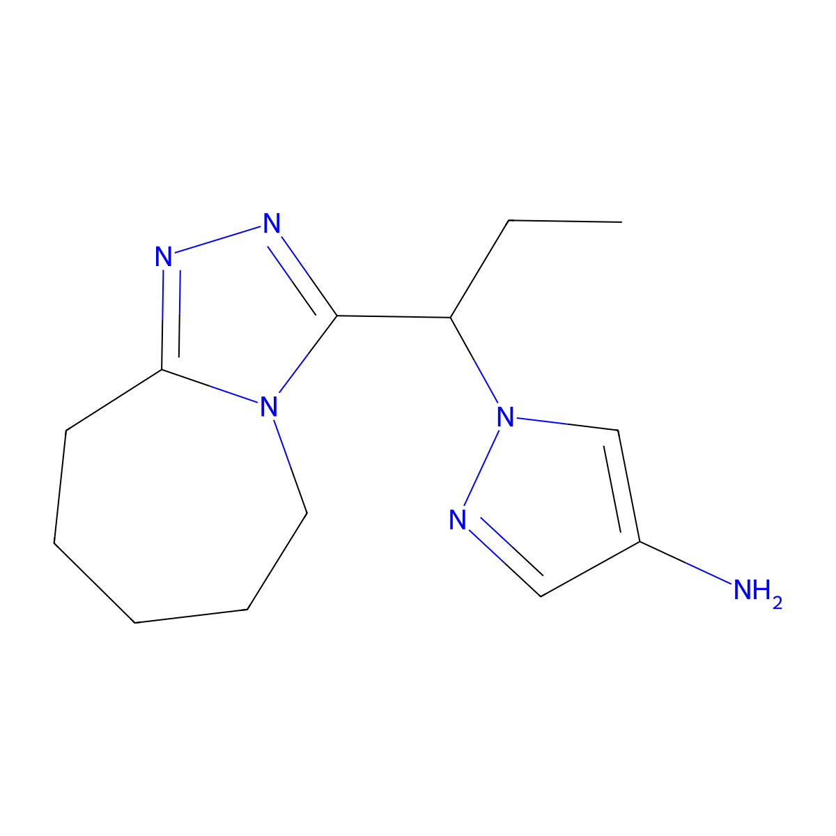 1-[1-(6,7,8,9-tetrahydro-5H-[1,2,4]triazolo[4,3-a]azepin-3-yl)propyl]-1H-pyrazol-4-amine molecular structure, CAS 1431964-42-9