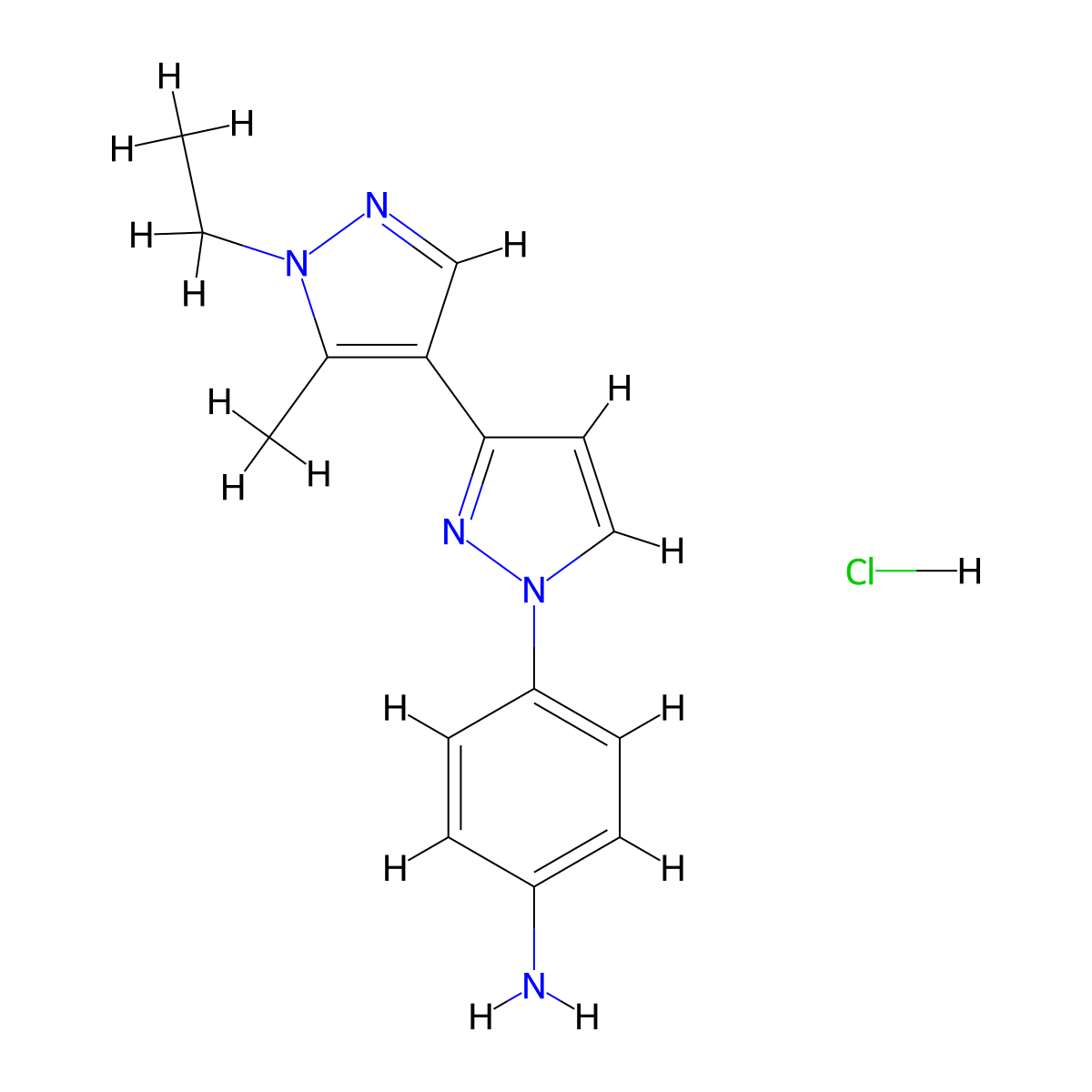 4-(1'-ethyl-5'-methyl-1H,1'H-3,4'-bipyrazol-1-yl)aniline molecular structure, CAS 1431964-46-3