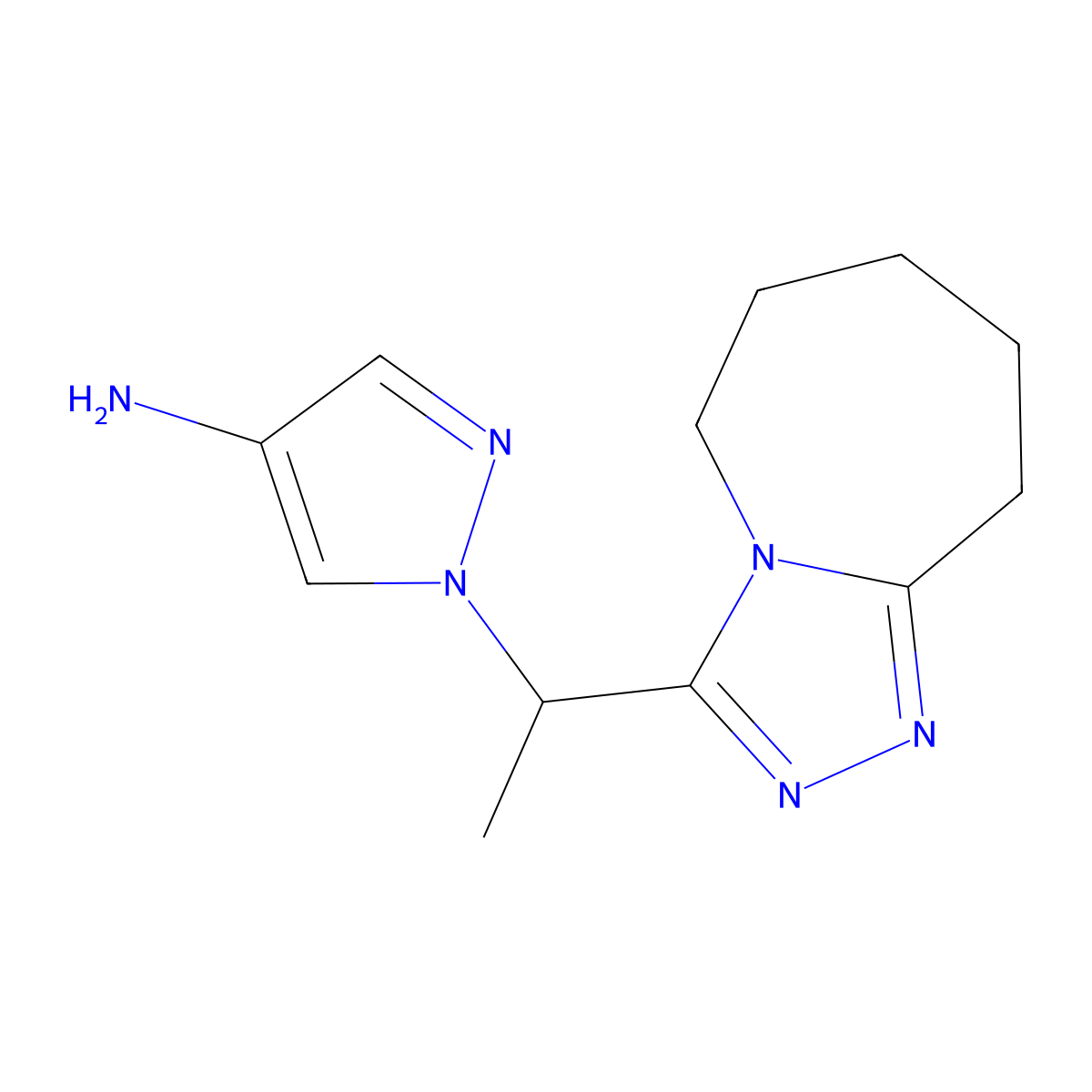 1-[1-(6,7,8,9-tetrahydro-5H-[1,2,4]triazolo[4,3-a]azepin-3-yl)ethyl]-1H-pyrazol-4-amine molecular structure, CAS 1431964-49-6