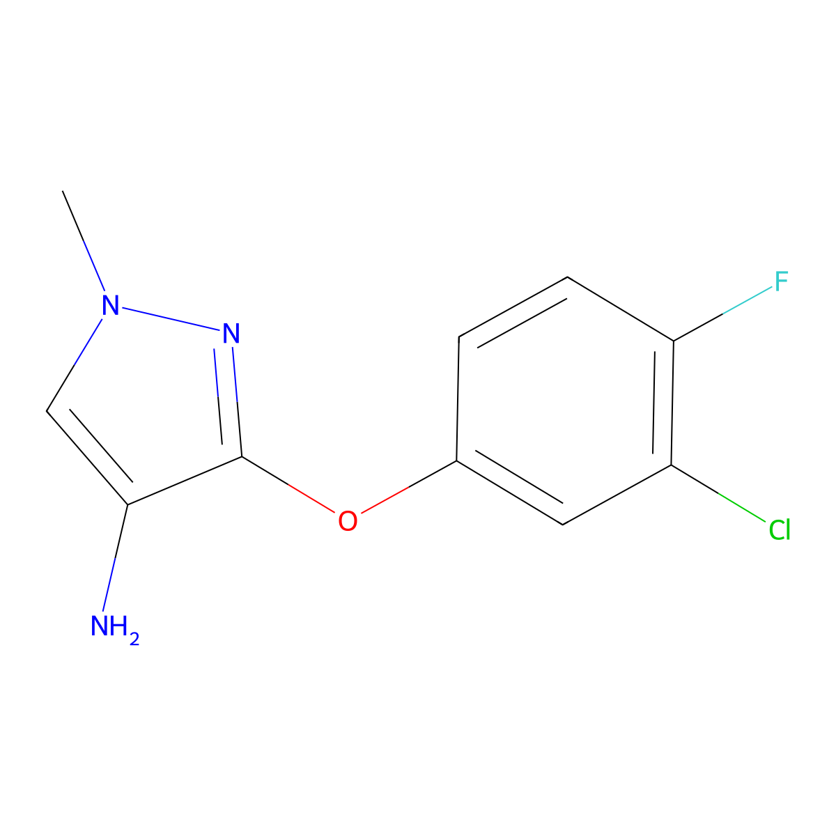 3-(3-Chloro-4-fluorophenoxy)-1-methyl-1H-pyrazol-4-amine molecular structure, CAS 1431964-52-1