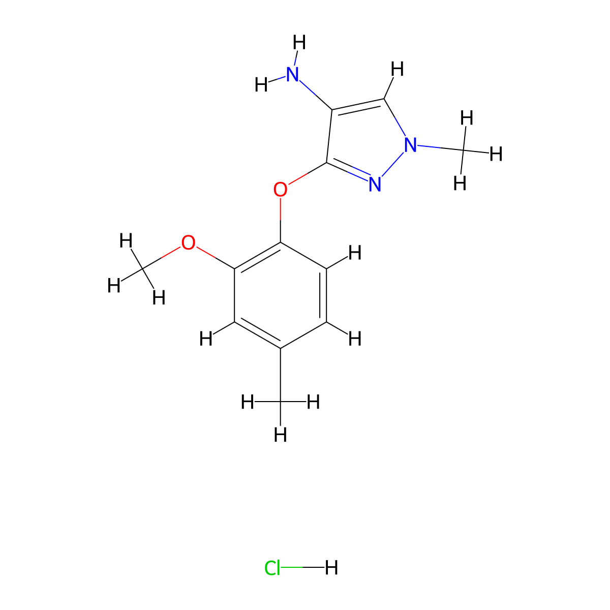 3-(2-Methoxy-4-methylphenoxy)-1-methyl-1H-pyrazol-4-amine hydrochloride molecular structure, CAS 1431964-62-3