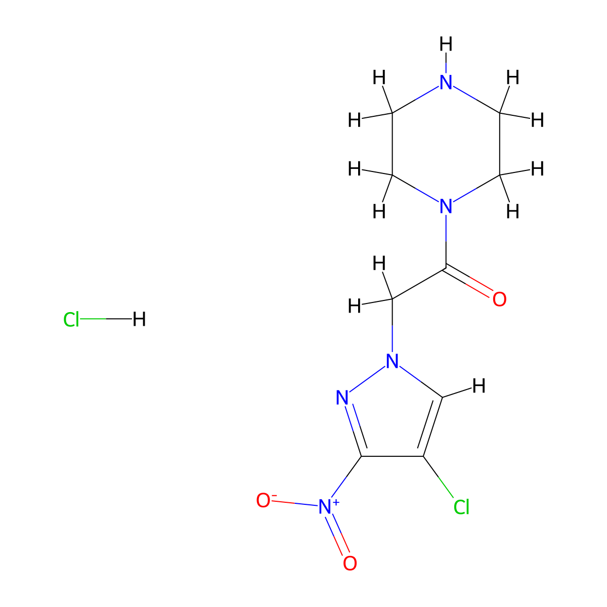 1-[(4-Chloro-3-nitro-1H-pyrazol-1-yl)acetyl]piperazine hydrochloride molecular structure, CAS 1431964-65-6