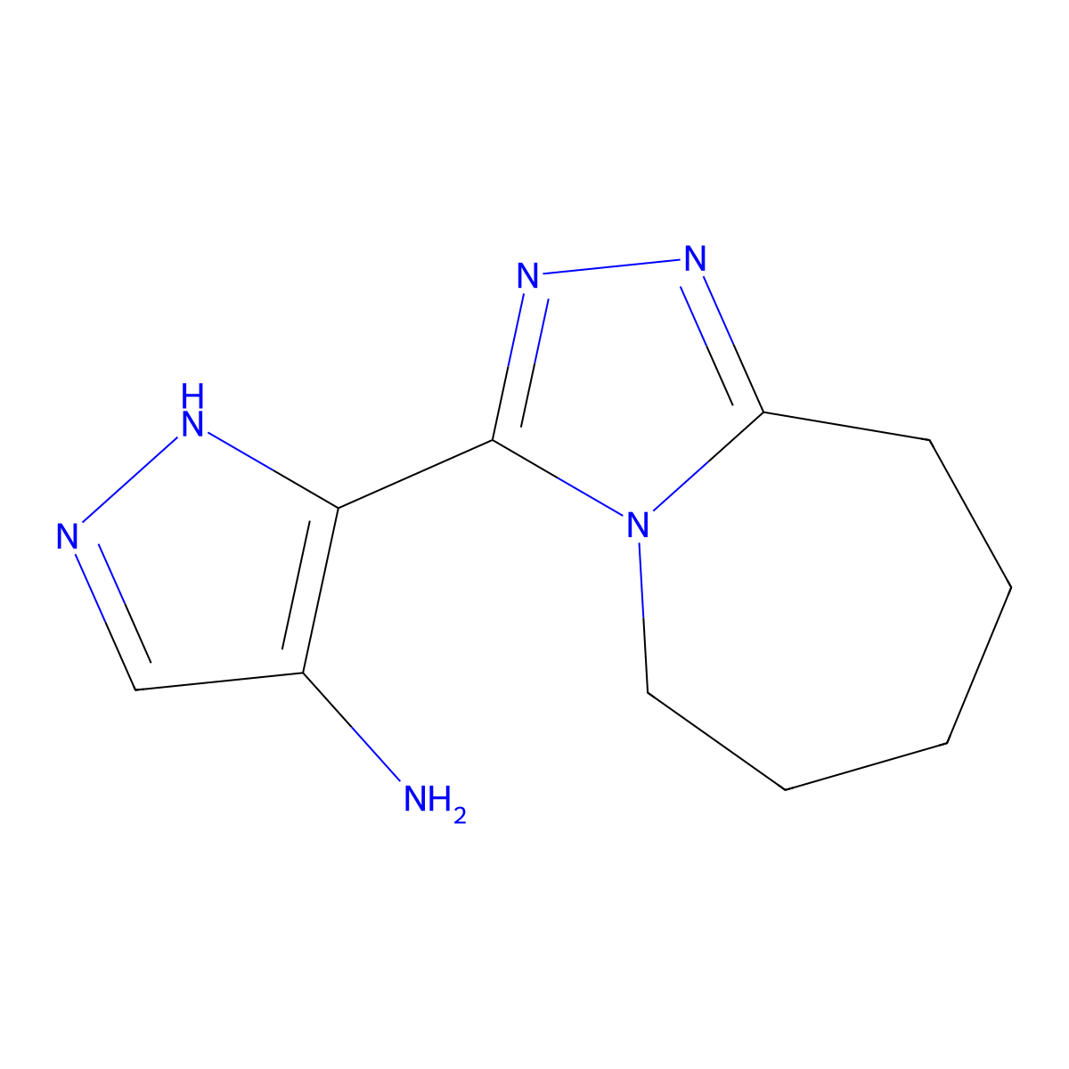 3-(6,7,8,9-tetrahydro-5H-[1,2,4]triazolo[4,3-a]azepin-3-yl)-1H-pyrazol-4-amine molecular structure, CAS 1431964-81-6