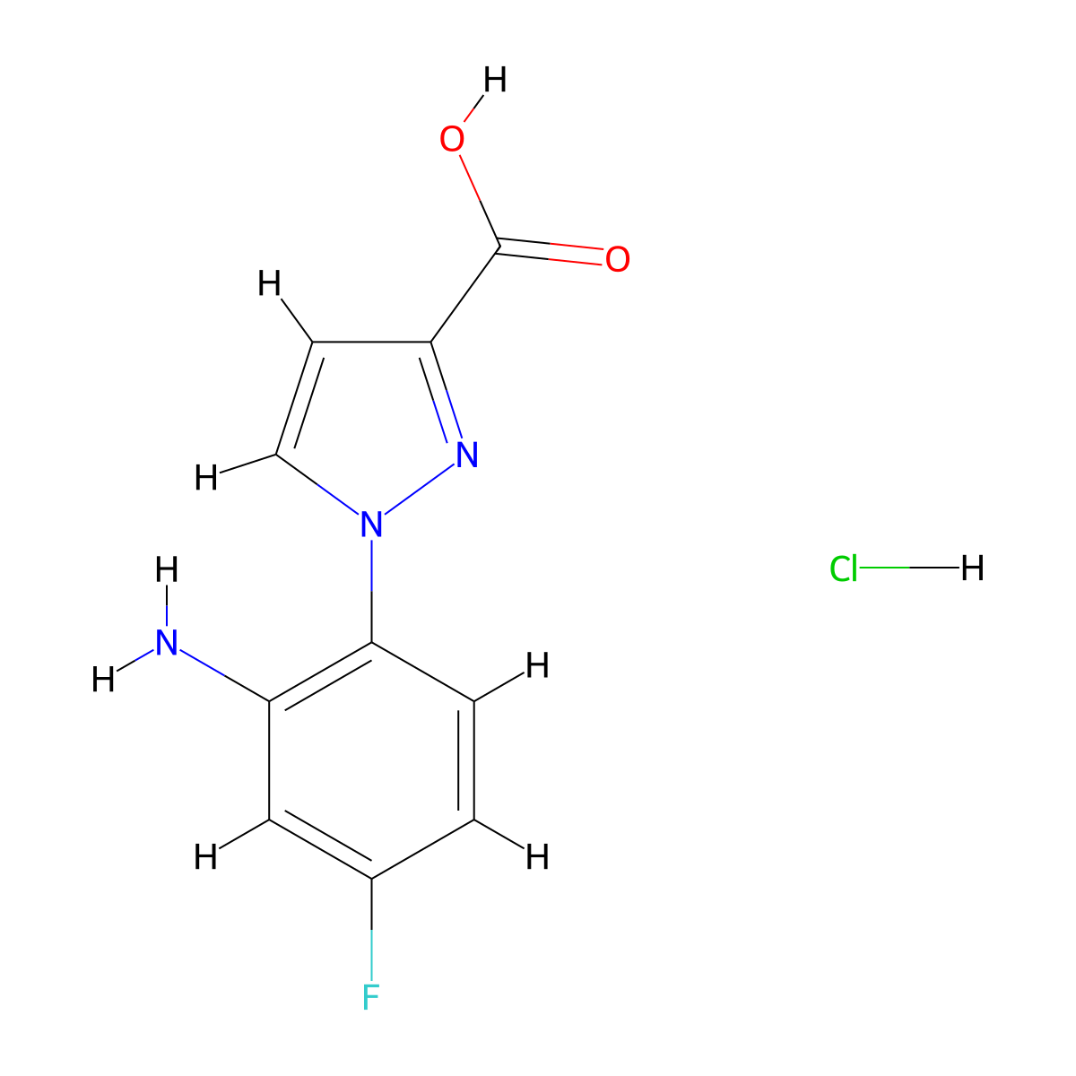 1-(2-Amino-4-fluorophenyl)-1H-pyrazole-3-carboxylic acid hydrochloride molecular structure, CAS 1431964-95-2