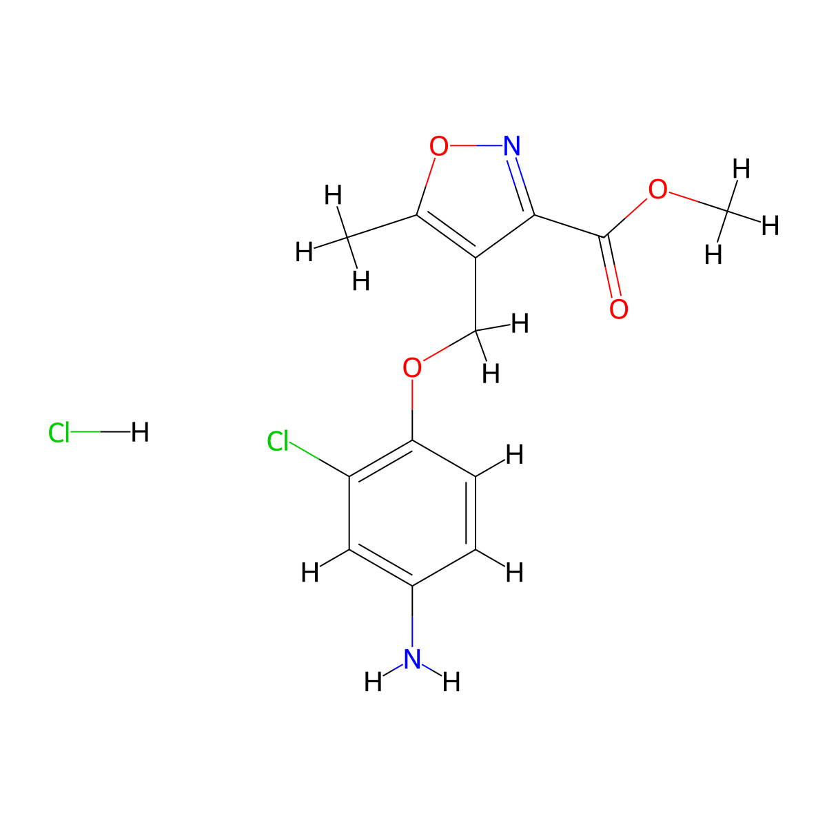 Methyl 4-[(4-amino-2-chlorophenoxy)methyl]-5-methylisoxazole-3-carboxylate hydrochloride molecular structure, CAS 1431964-97-4
