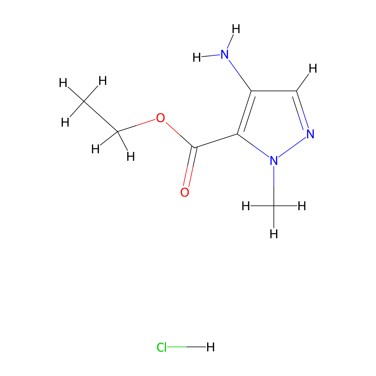Ethyl 4-amino-1-methyl-1H-pyrazole-5-carboxylate hydrochloride molecular structure, CAS 1431965-00-2