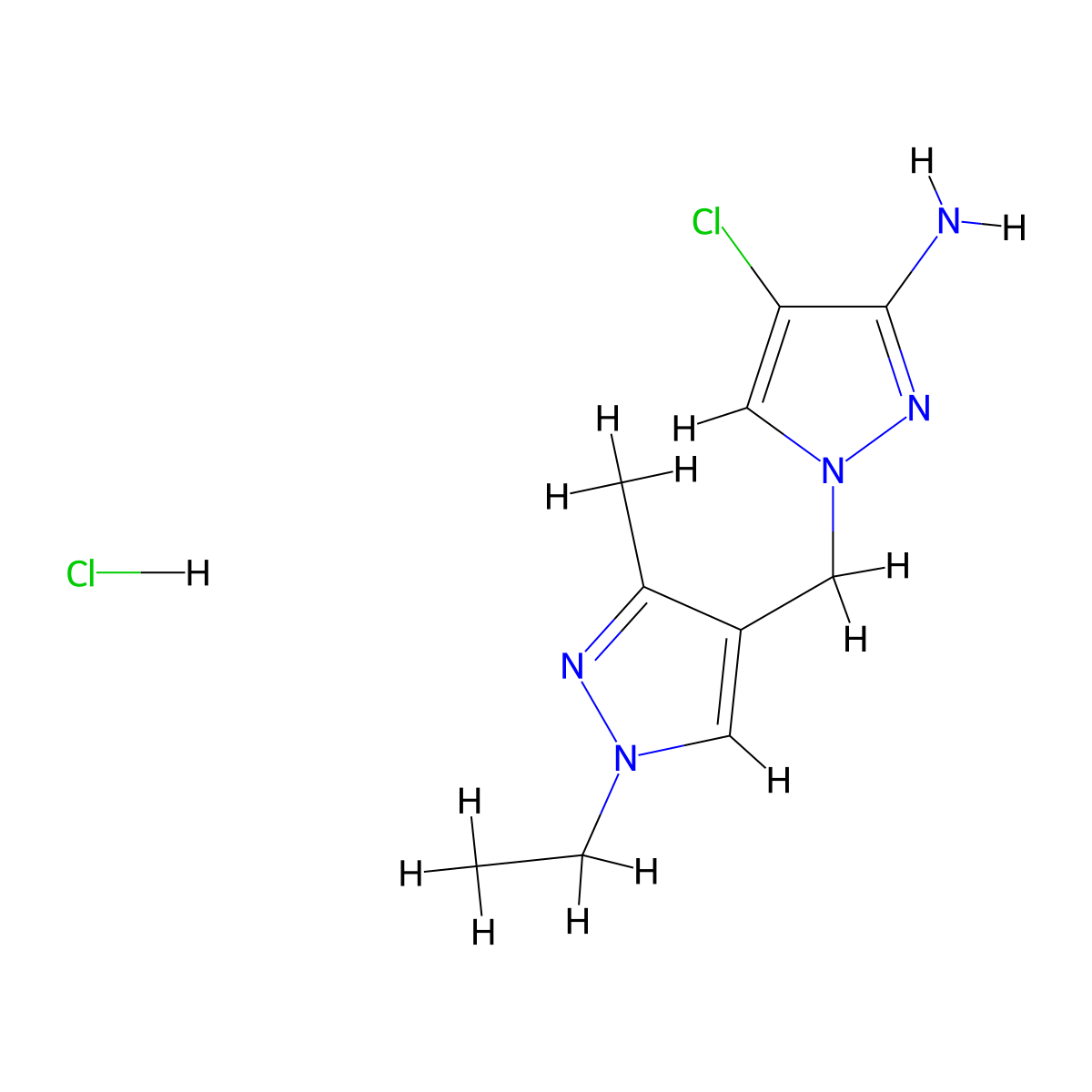 4-Chloro-1-[(1-ethyl-3-methyl-1H-pyrazol-4-yl)methyl]-1h-pyrazol-3-amine hydrochloride molecular structure, CAS 1431965-09-1