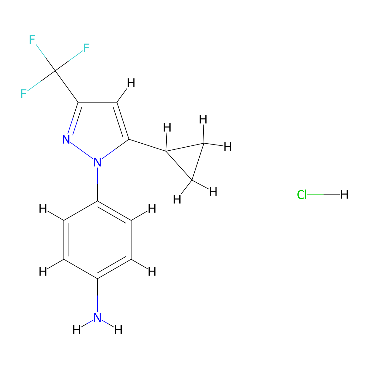 4-[5-Cyclopropyl-3-(trifluoromethyl)-1H-pyrazol-1-yl]aniline hydrochloride molecular structure, CAS 1431965-12-6