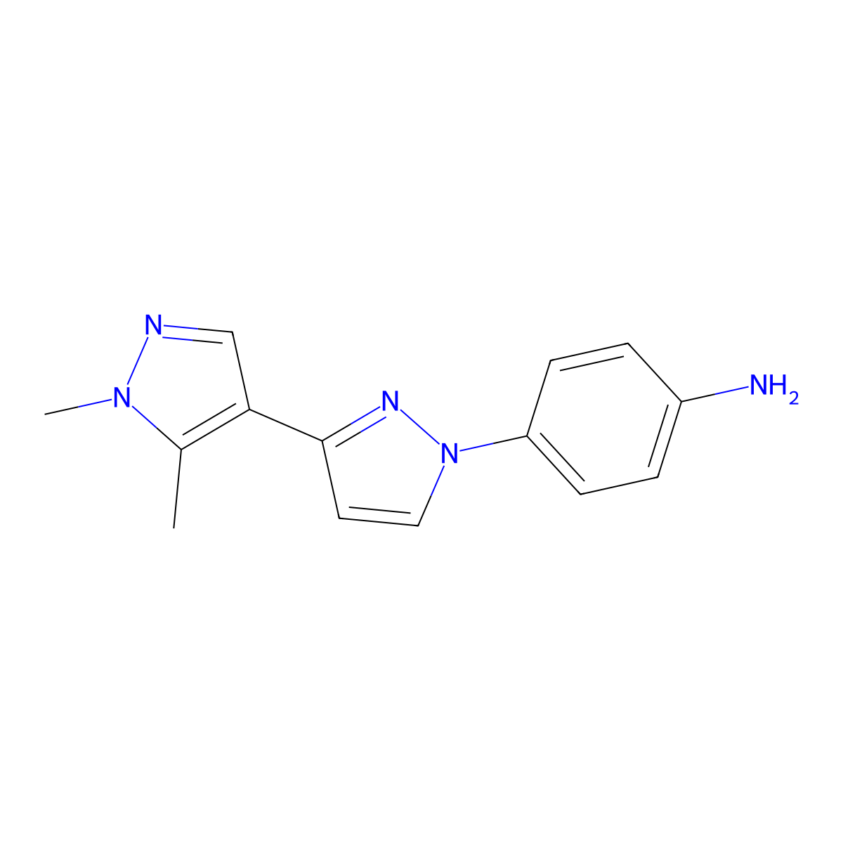 4-(1',5'-dimethyl-1H,1'H-3,4'-bipyrazol-1-yl)aniline molecular structure, CAS 1431965-14-8