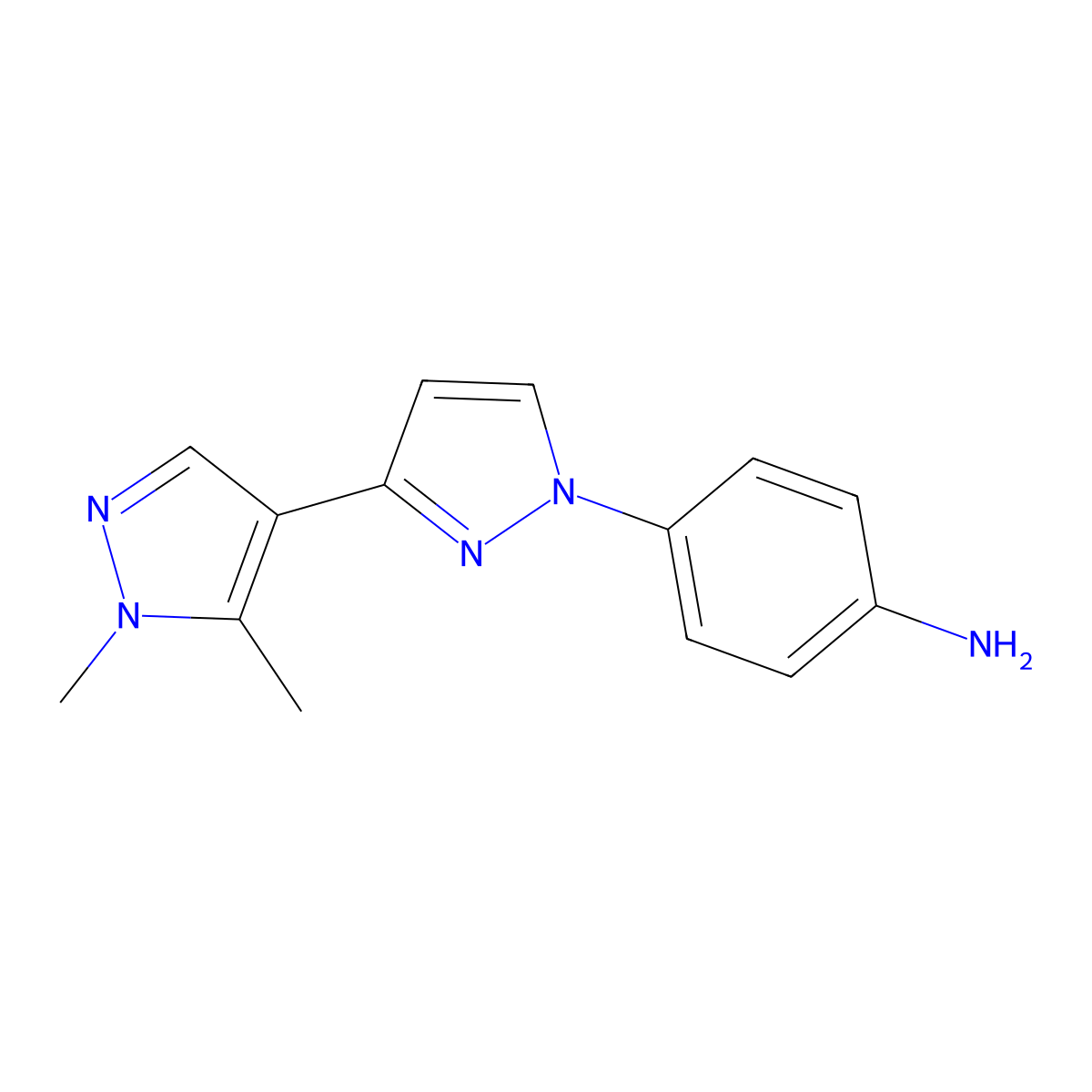 4-(1',5'-dimethyl-1H,1'H-3,4'-bipyrazol-1-yl)aniline molecular structure, CAS 1431965-14-8