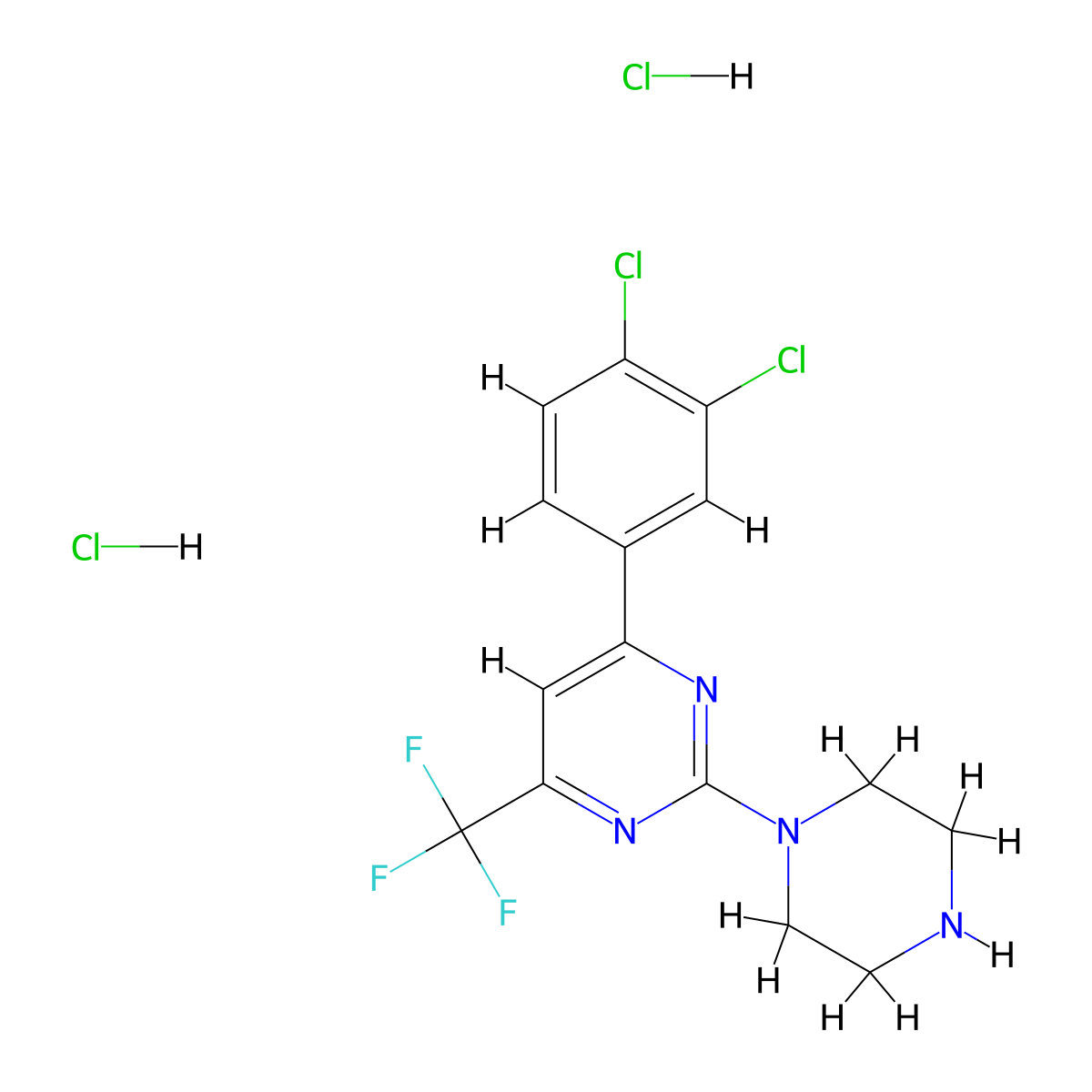 4-(3,4-Dichlorophenyl)-2-piperazin-1-yl-6-(trifluoromethyl)pyrimidine dihydrochloride molecular structure, CAS 1431965-17-1
