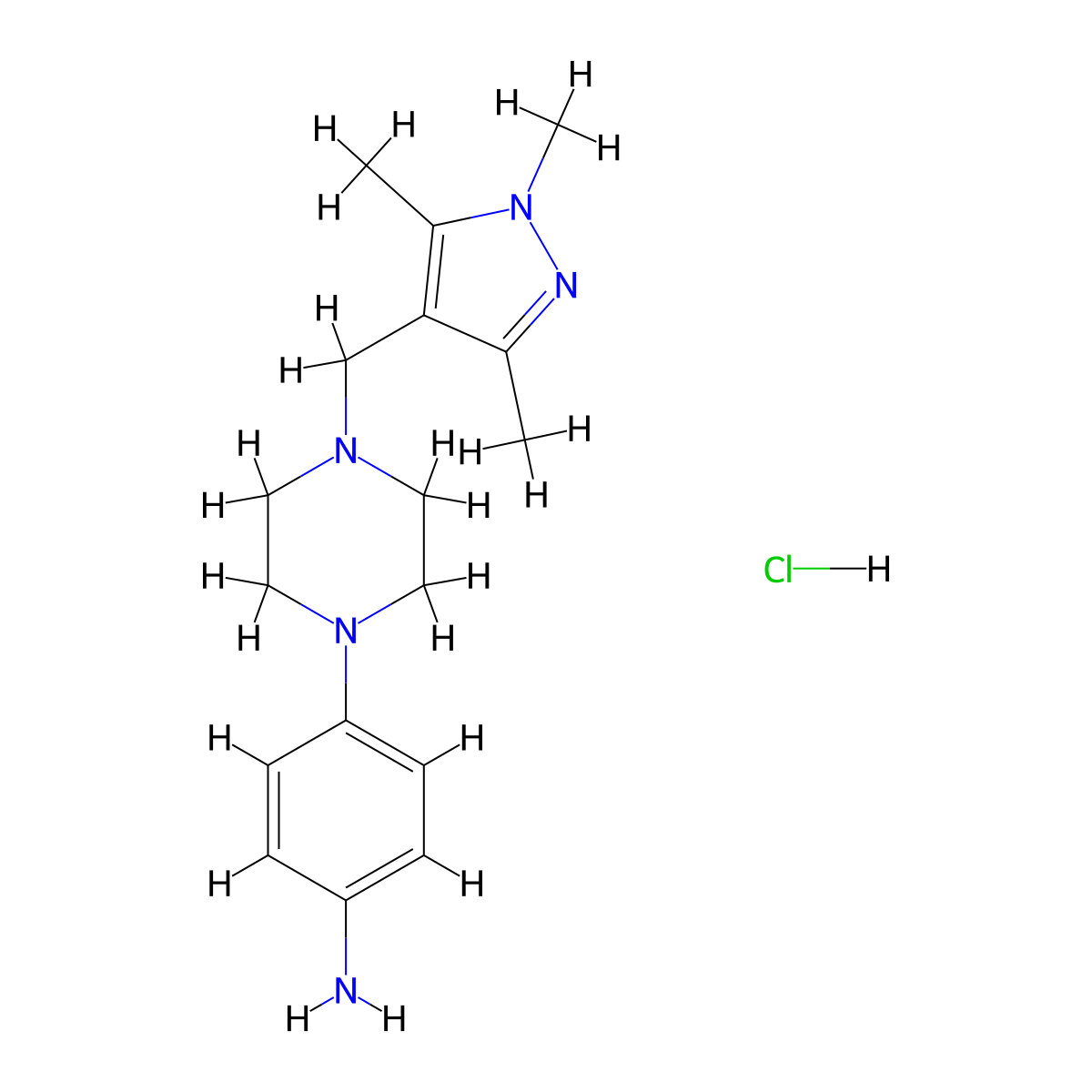 4-(4-[(1,3,5-Trimethyl-1H-pyrazol-4-yl)methyl]piperazin-1-yl)aniline hydrochloride molecular structure, CAS 1431965-19-3