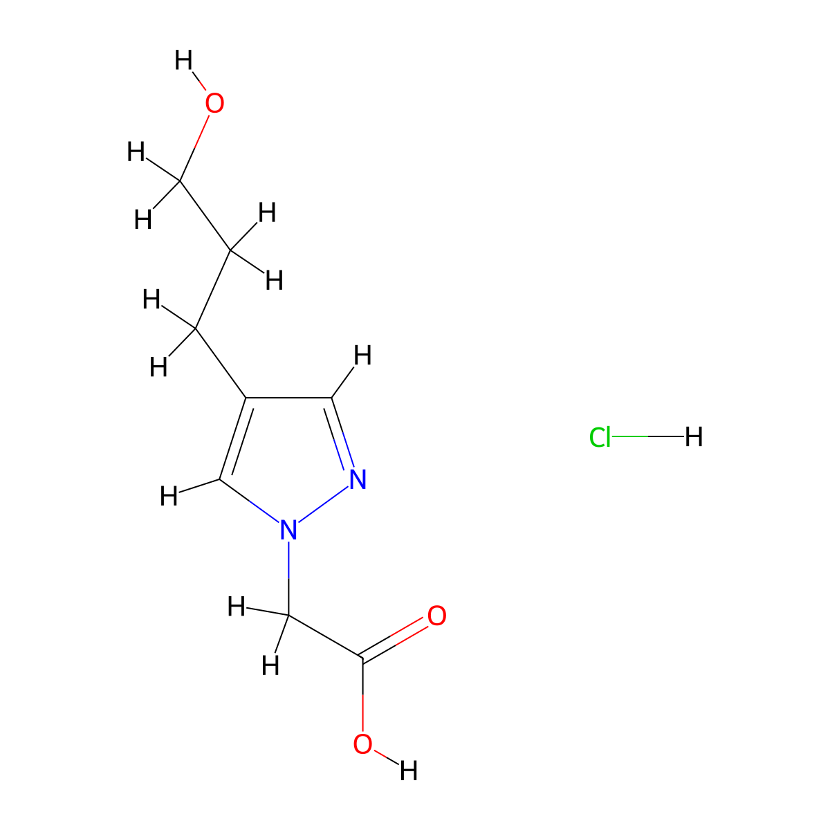 [4-(3-Hydroxypropyl)-1H-pyrazol-1-yl]acetic acid hydrochloride molecular structure, CAS 1431965-20-6