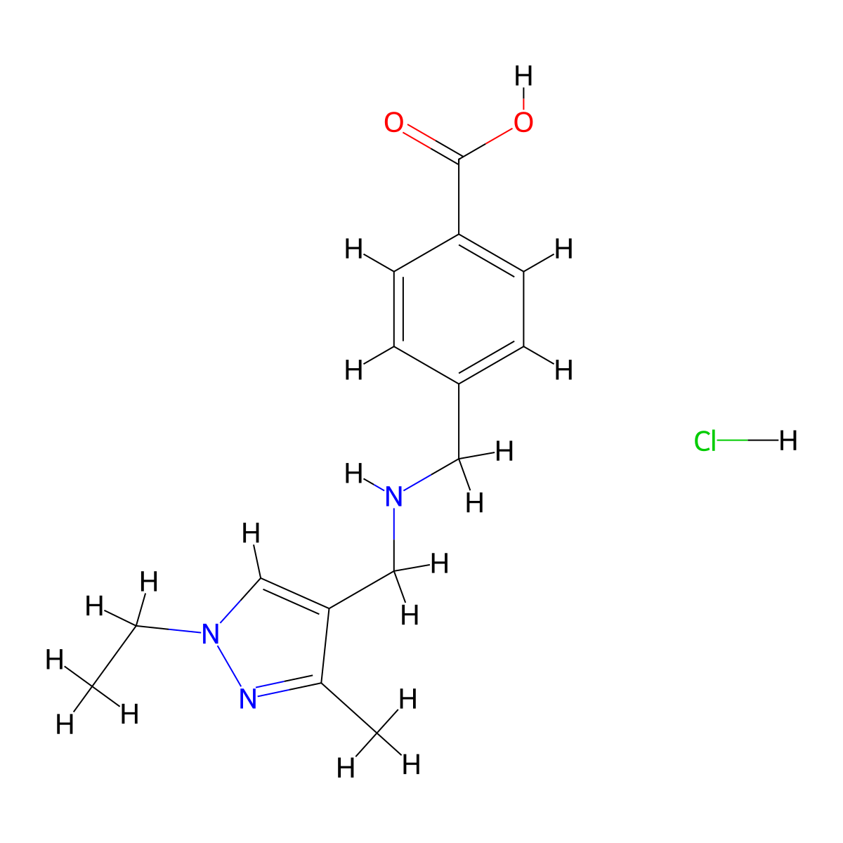 4-({[(1-Ethyl-3-methyl-1H-pyrazol-4-yl)methyl]amino}methyl)benzoic acid hydrochloride molecular structure, CAS 1431965-26-2