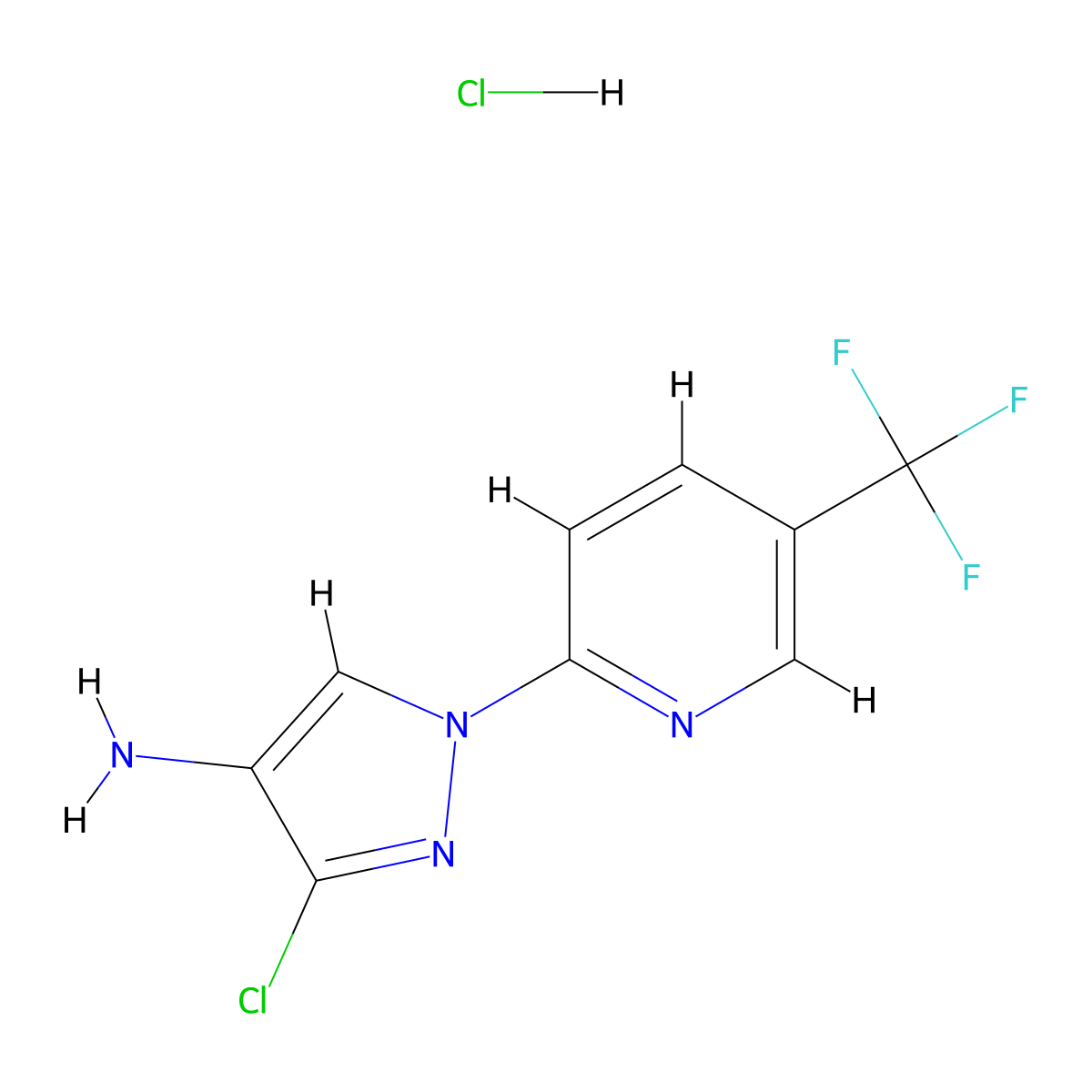 3-Chloro-1-[5-(trifluoromethyl)pyridin-2-yl]-1H-pyrazol-4-amine hydrochloride molecular structure, CAS 1431965-28-4