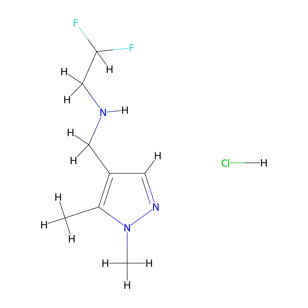 N-[(1,5-Dimethyl-1H-pyrazol-4-yl)methyl]-2,2-difluoroethanamine hydrochloride molecular structure, CAS 1431965-40-0