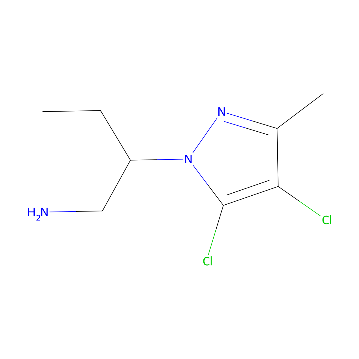 4,5-Dichloro-beta-ethyl-3-methyl-1H-pyrazole-1-ethanamine molecular structure, CAS 1431965-54-6