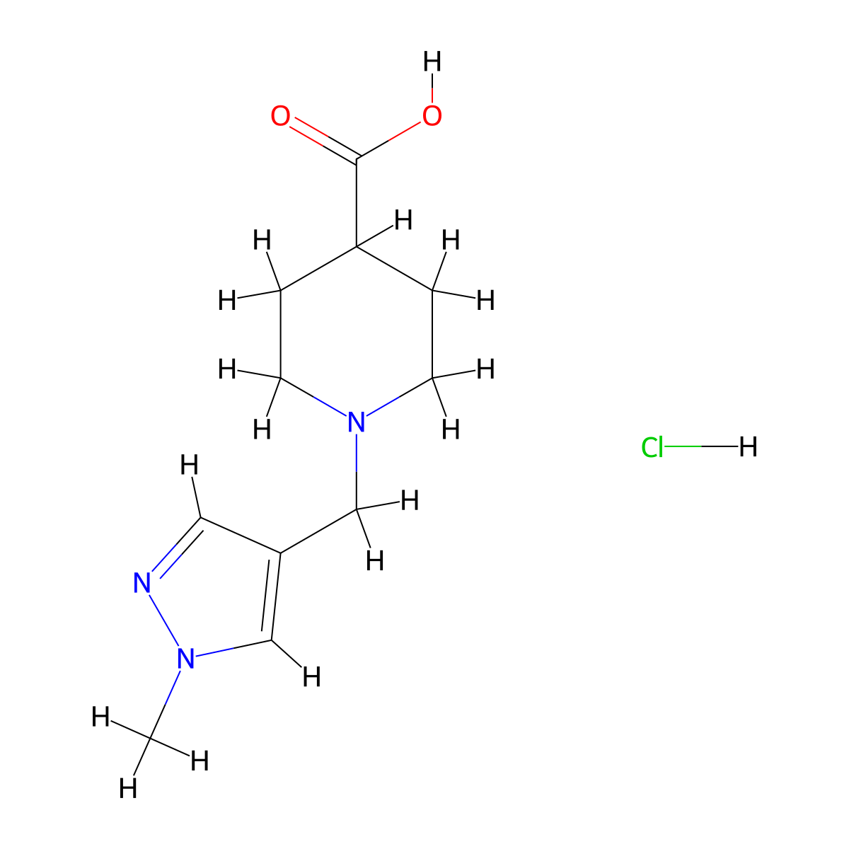1-[(1-Methyl-1H-pyrazol-4-yl)methyl]piperidine-4-carboxylic acid hydrochloride molecular structure, CAS 1431965-76-2
