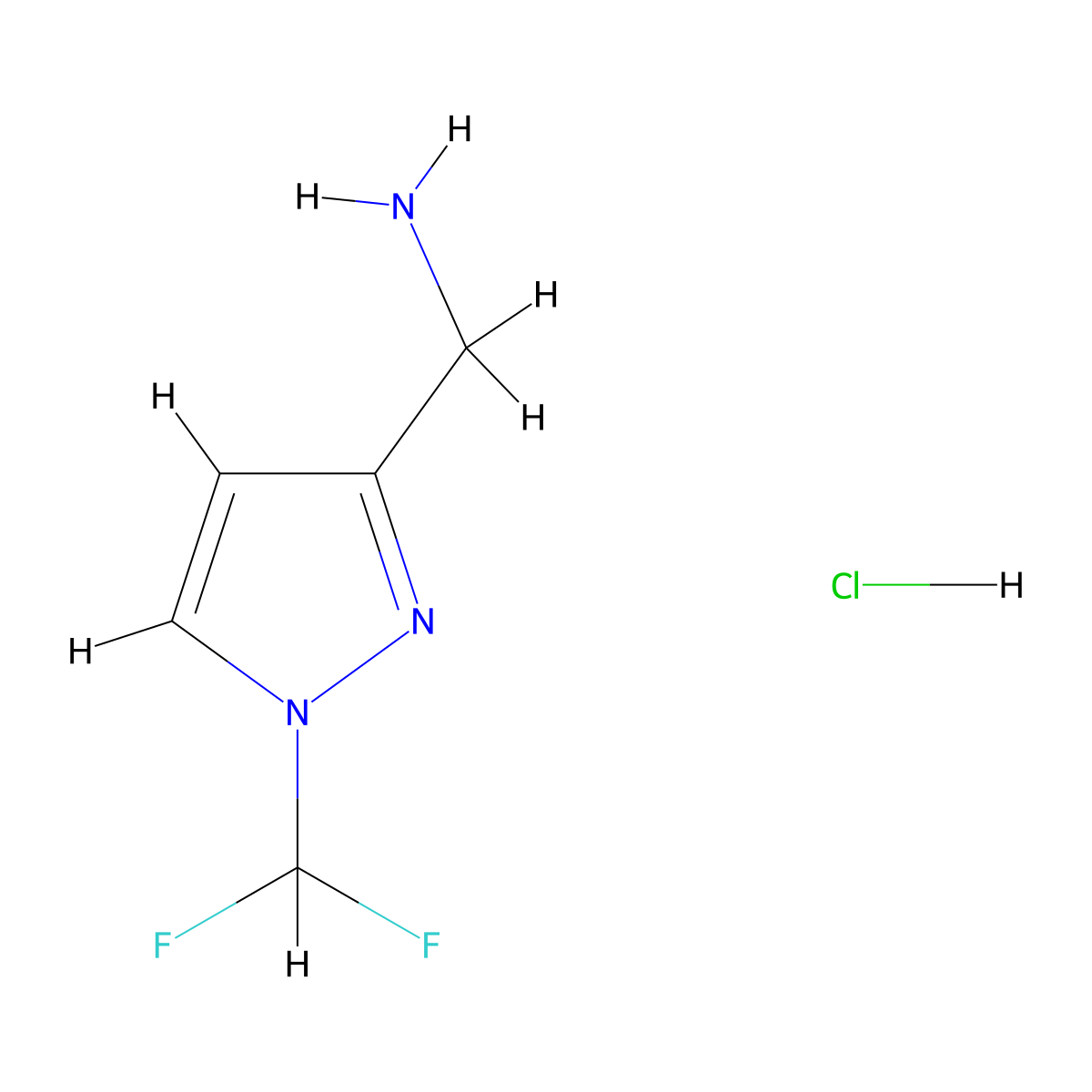 1-[1-(difluoromethyl)-1H-pyrazol-3-yl]methanamine hydrochloride molecular structure, CAS 1431965-88-6