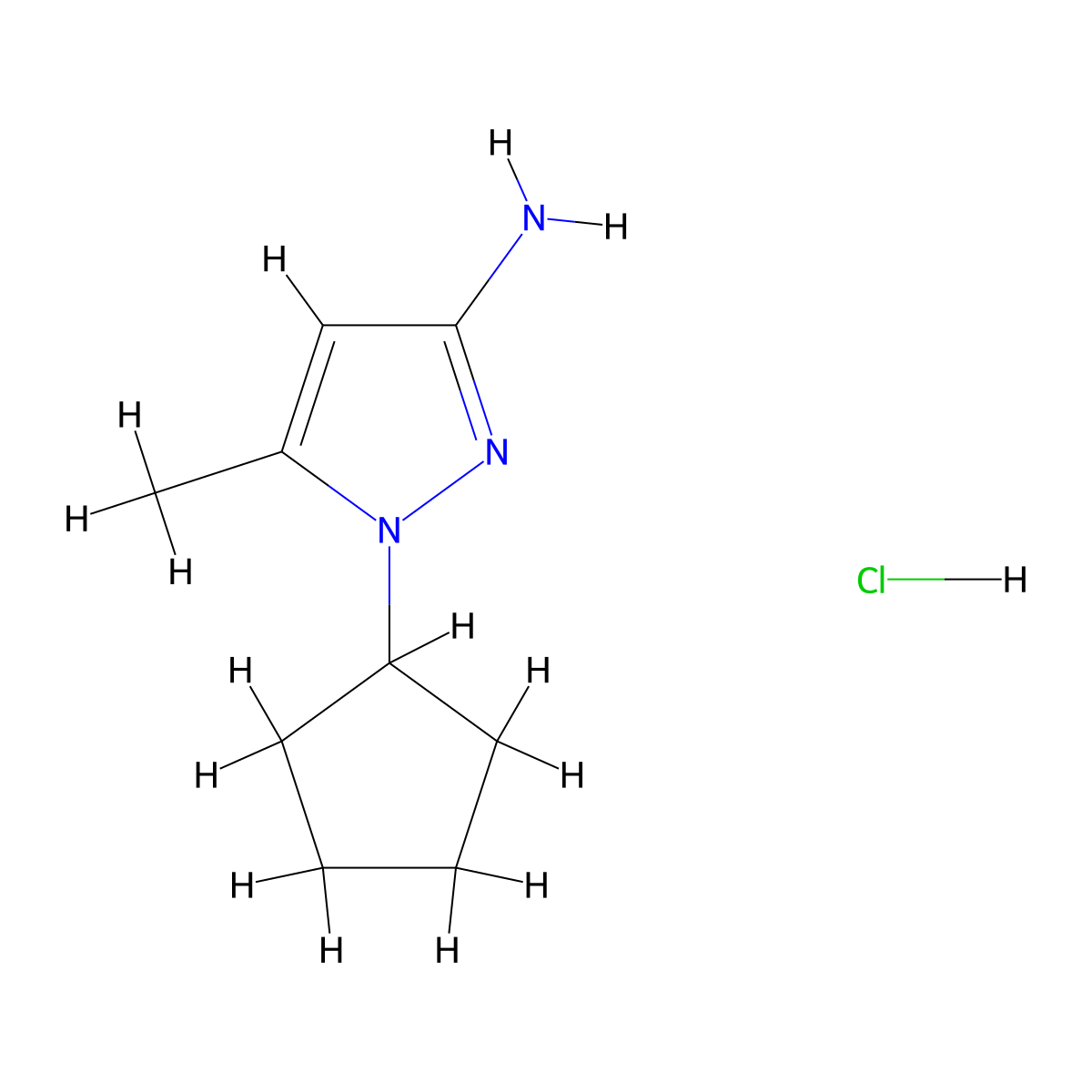 1-Cyclopentyl-5-methylpyrazol-3-amine;hydrochloride molecular structure, CAS 1431965-90-0