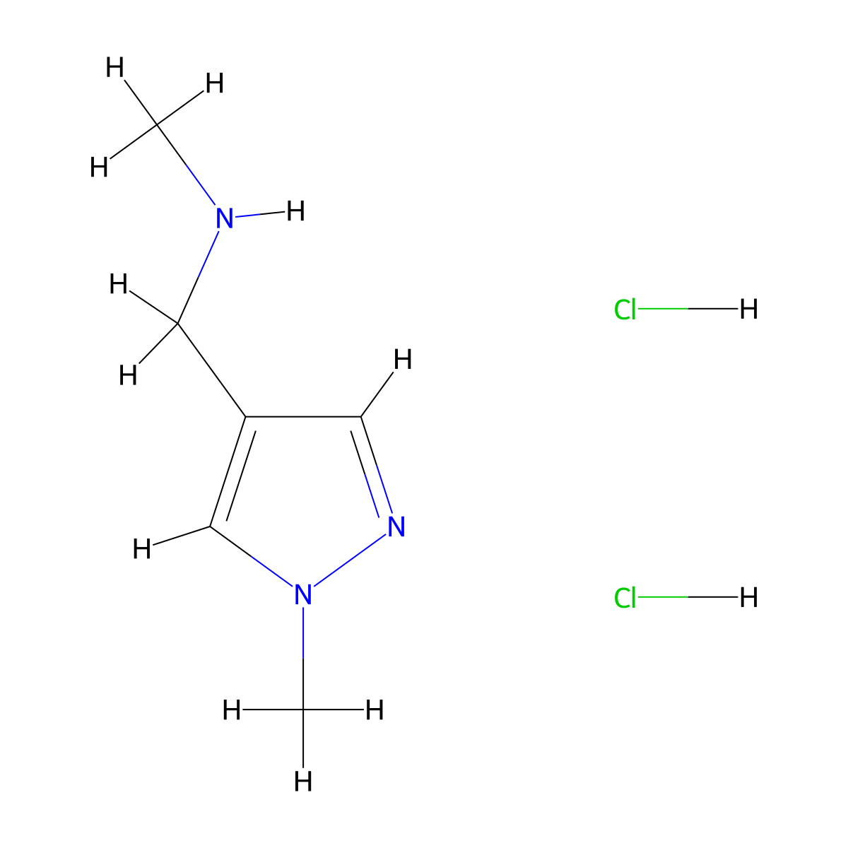 N-Methyl-1-(1-methyl-1H-pyrazol-4-yl)methanamine dihydrochloride molecular structure, CAS 1431965-92-2