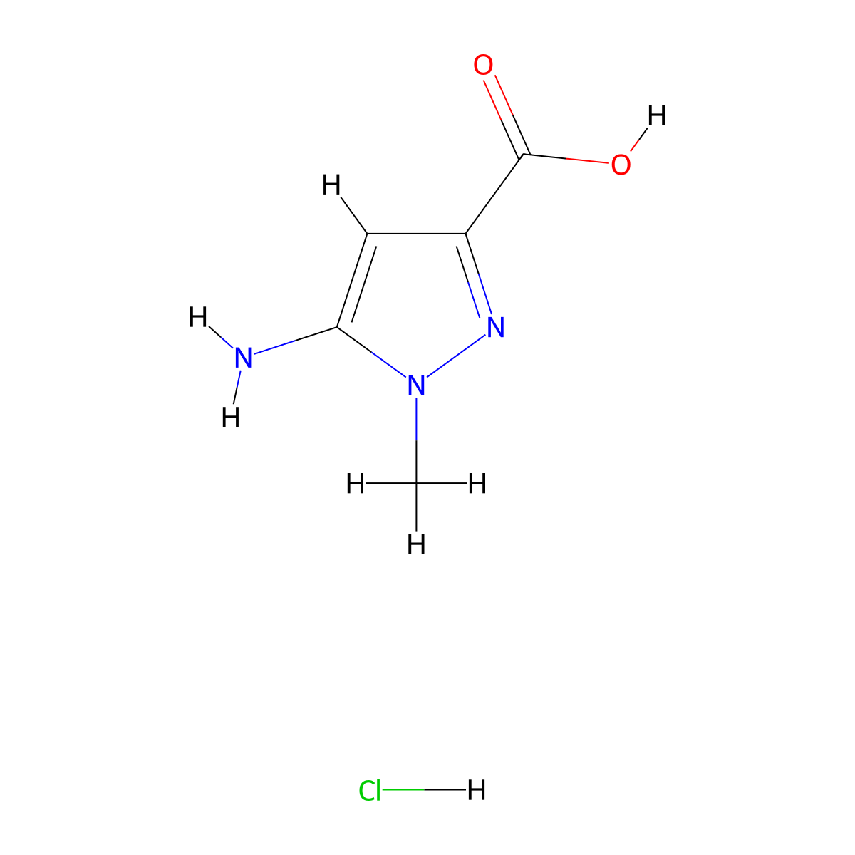 5-amino-1-methyl-1H-pyrazole-3-carboxylic acid hydrochloride molecular structure, CAS 1431966-03-8