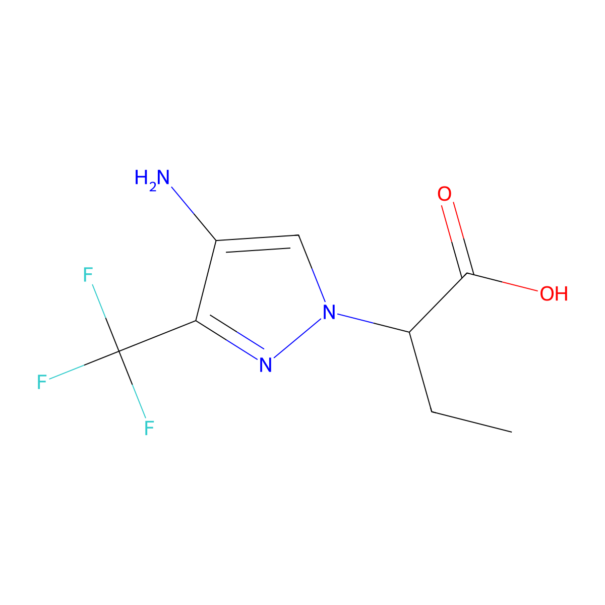 2-[4-amino-3-(trifluoromethyl)-1H-pyrazol-1-yl]butanoic acid molecular structure, CAS 1431966-06-1