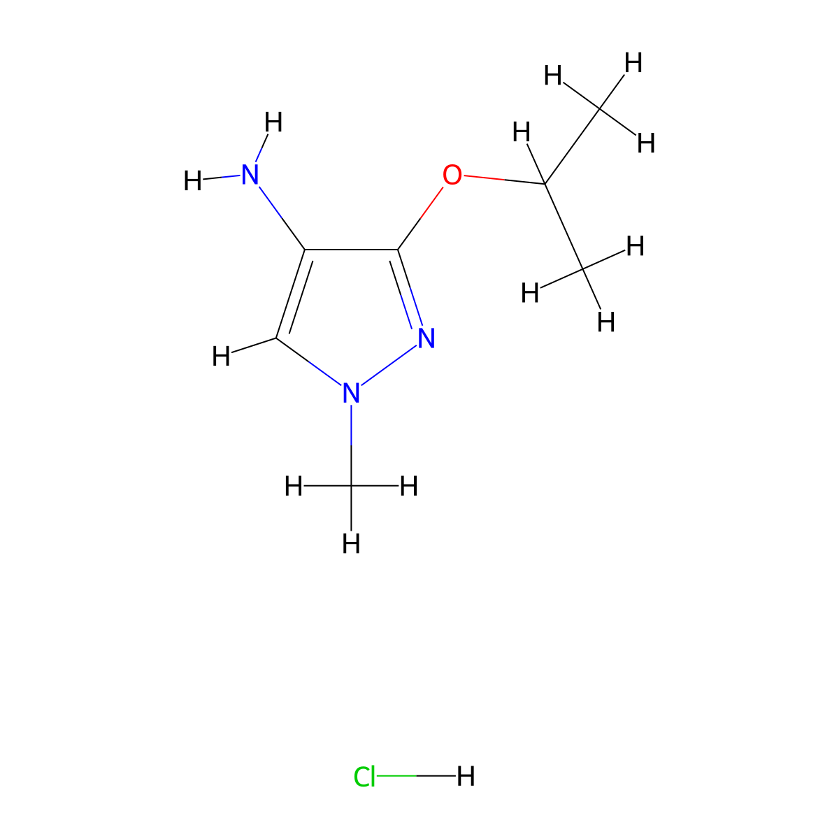 1-methyl-3-(propan-2-yloxy)-1H-pyrazol-4-amine hydrochloride molecular structure, CAS 1431966-20-9