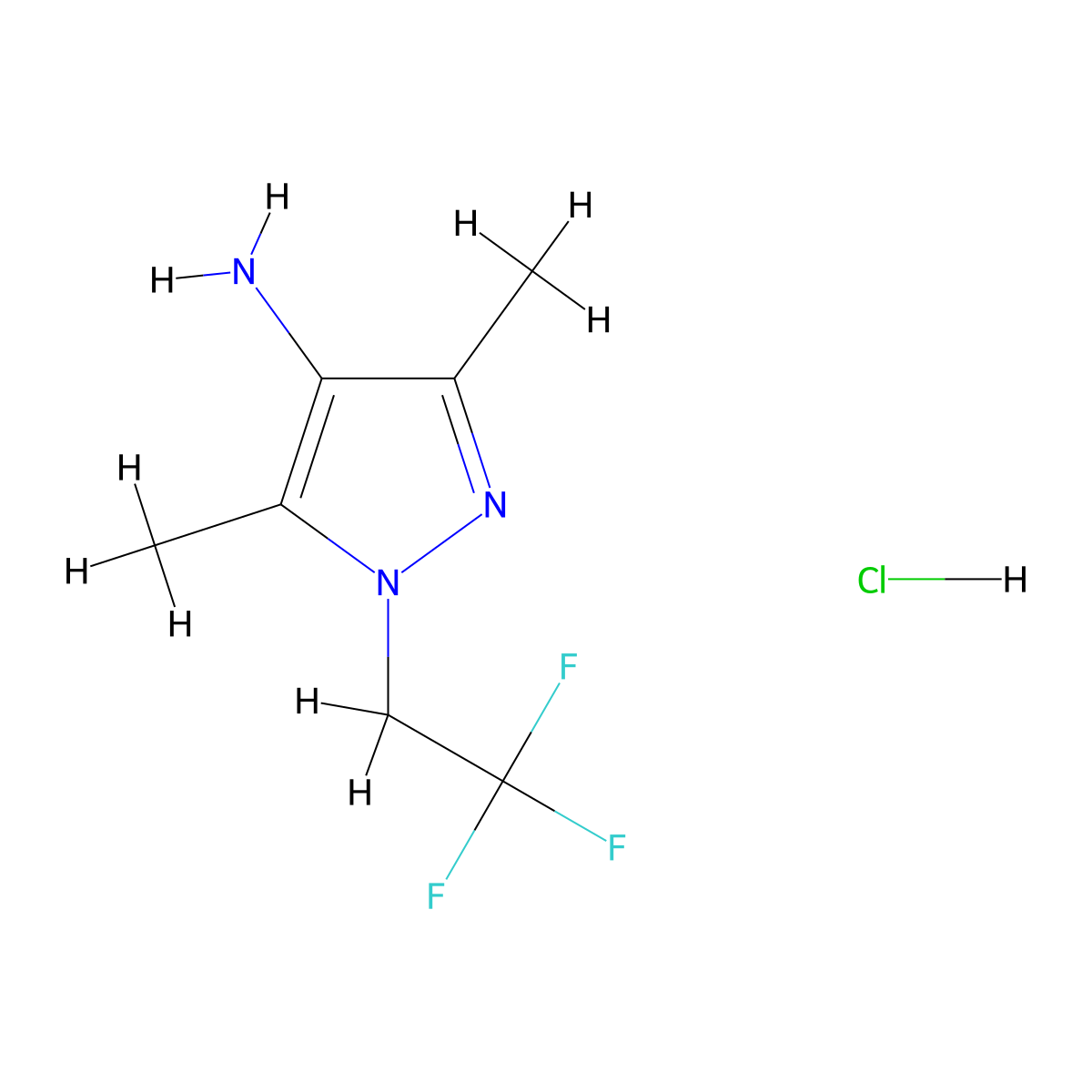 3,5-dimethyl-1-(2,2,2-trifluoroethyl)-1H-pyrazol-4-amine hydrochloride molecular structure, CAS 1431966-31-2