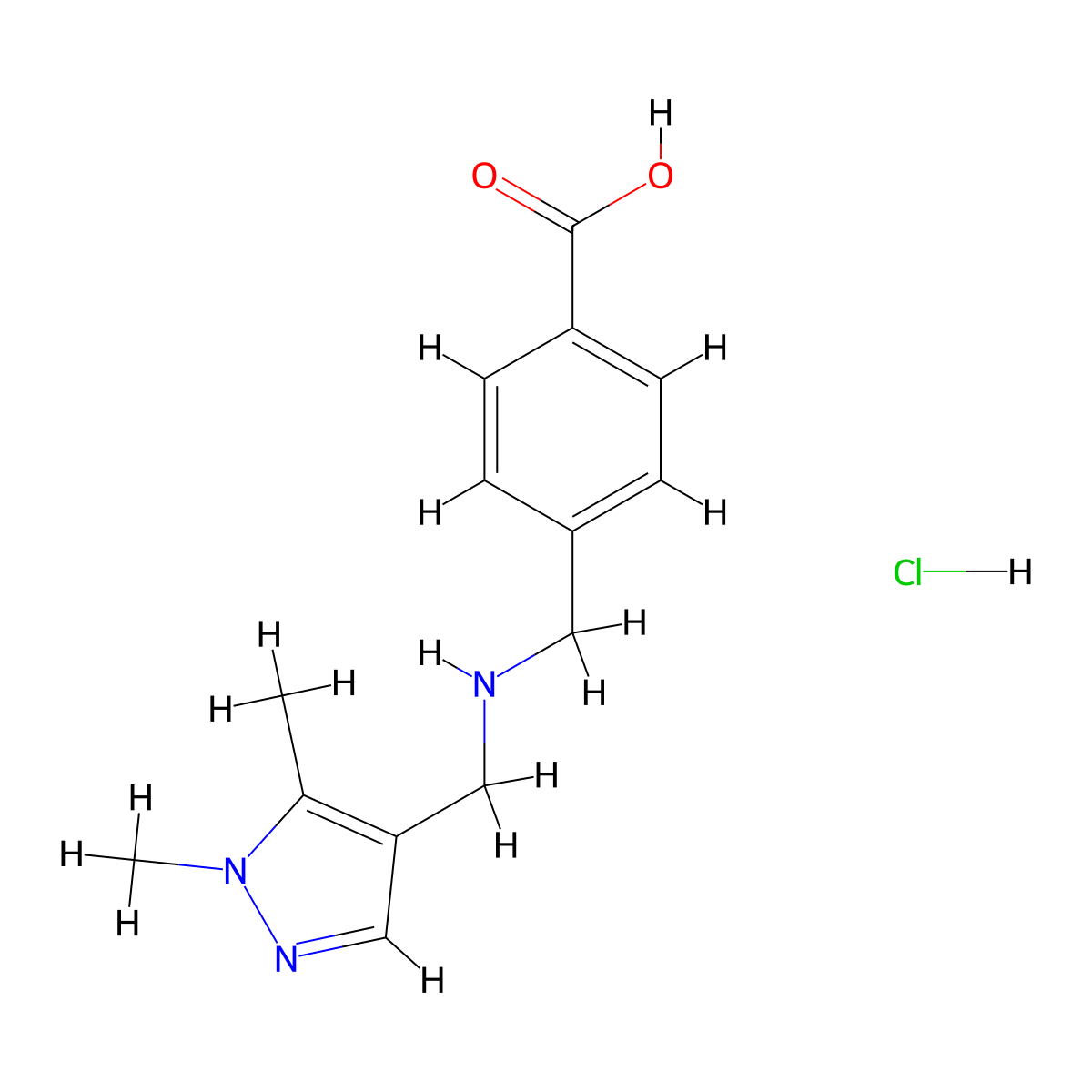 4-({[(1,5-Dimethyl-1H-pyrazol-4-yl)methyl]amino}methyl)benzoic acid hydrochloride molecular structure, CAS 1431966-36-7