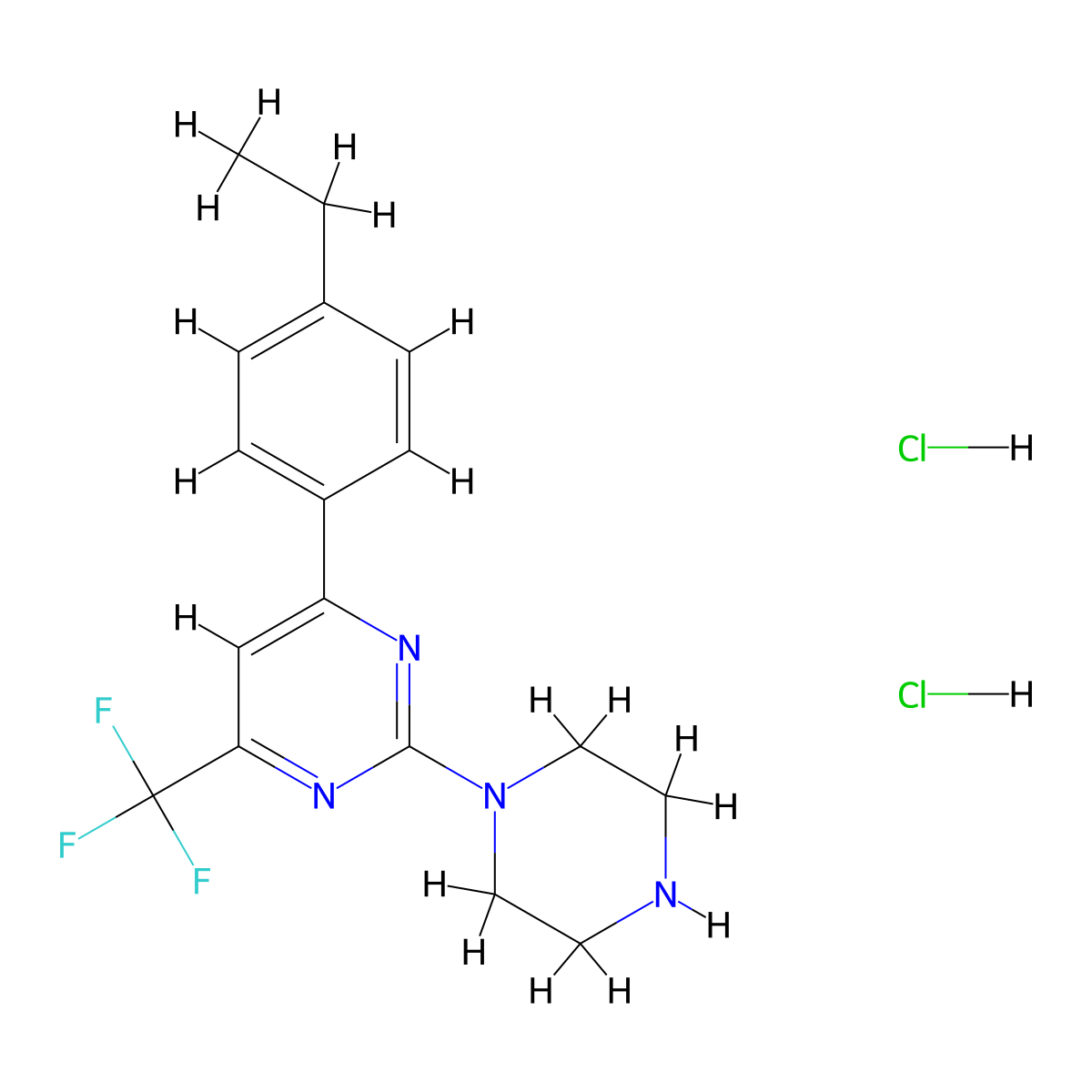 4-(4-Ethylphenyl)-2-piperazin-1-yl-6-(trifluoromethyl)pyrimidine dihydrochloride molecular structure, CAS 1431966-37-8
