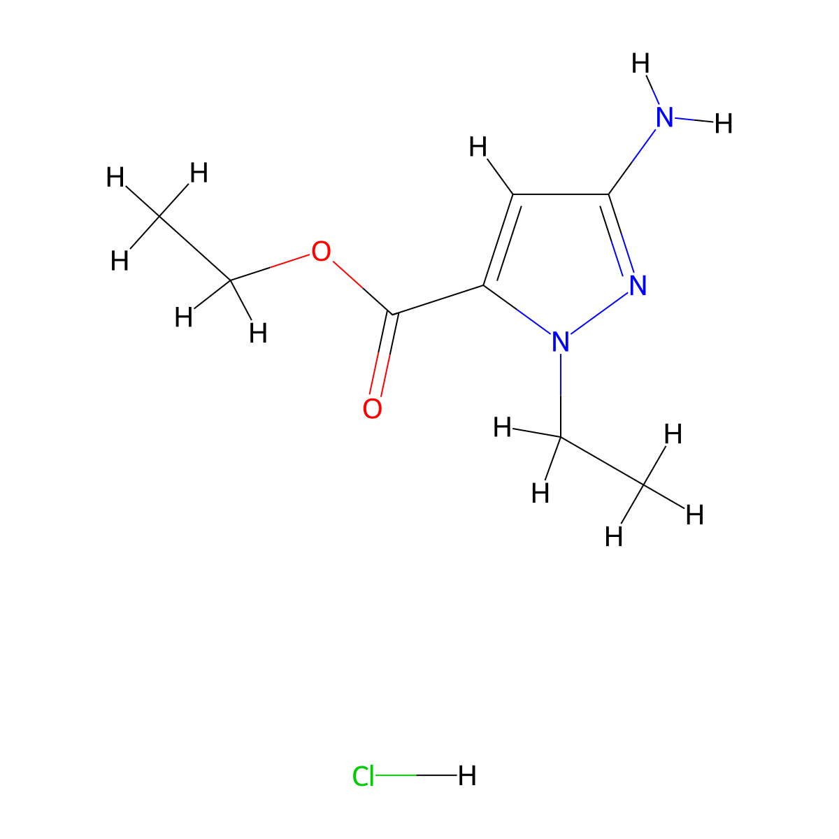 ethyl 3-amino-1-ethyl-1H-pyrazole-5-carboxylate hydrochloride molecular structure, CAS 1431966-38-9