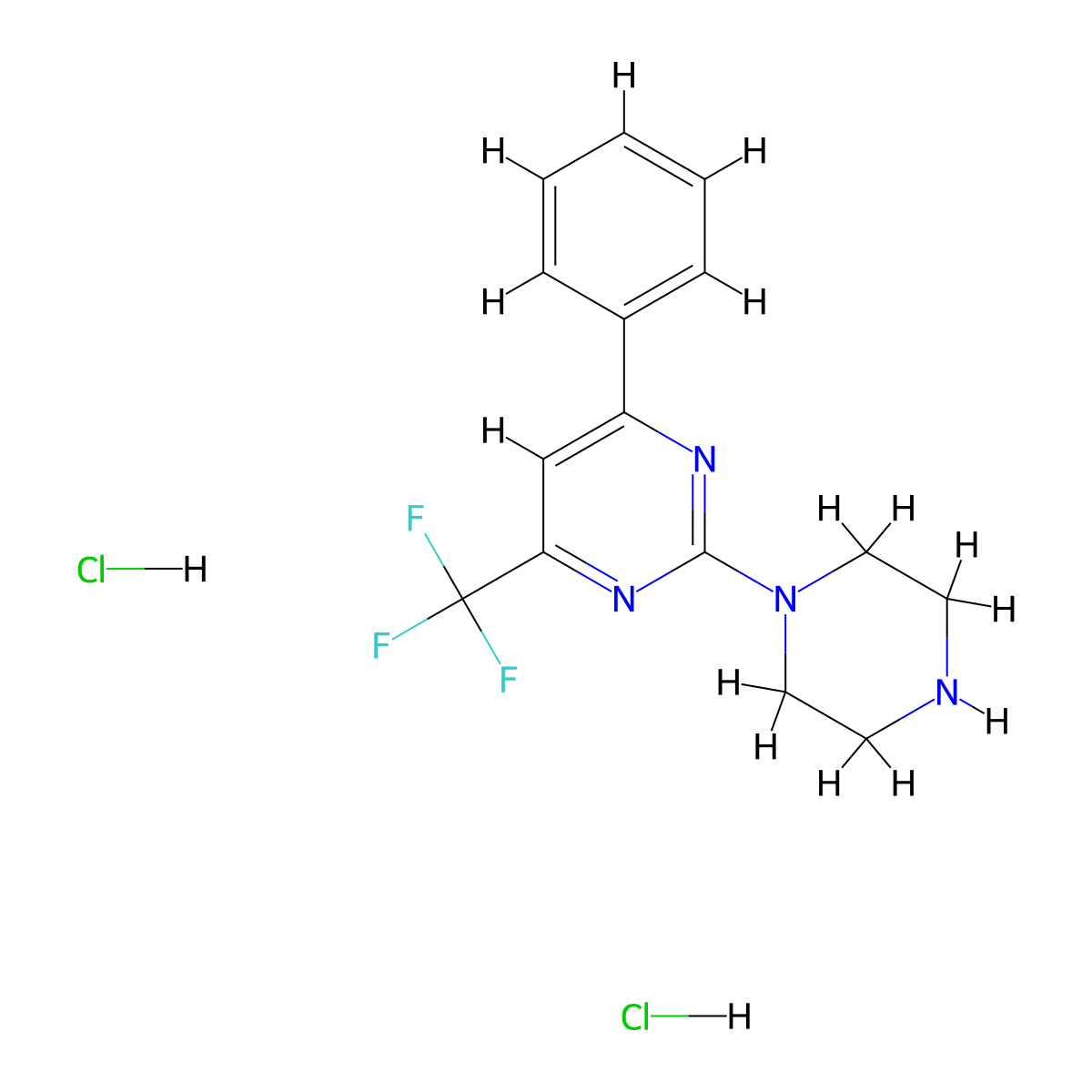 Pyrimidine, 4-phenyl-2-(1-piperazinyl)-6-(trifluoromethyl)-, hydrochloride (1:2) molecular structure, CAS 1431966-41-4