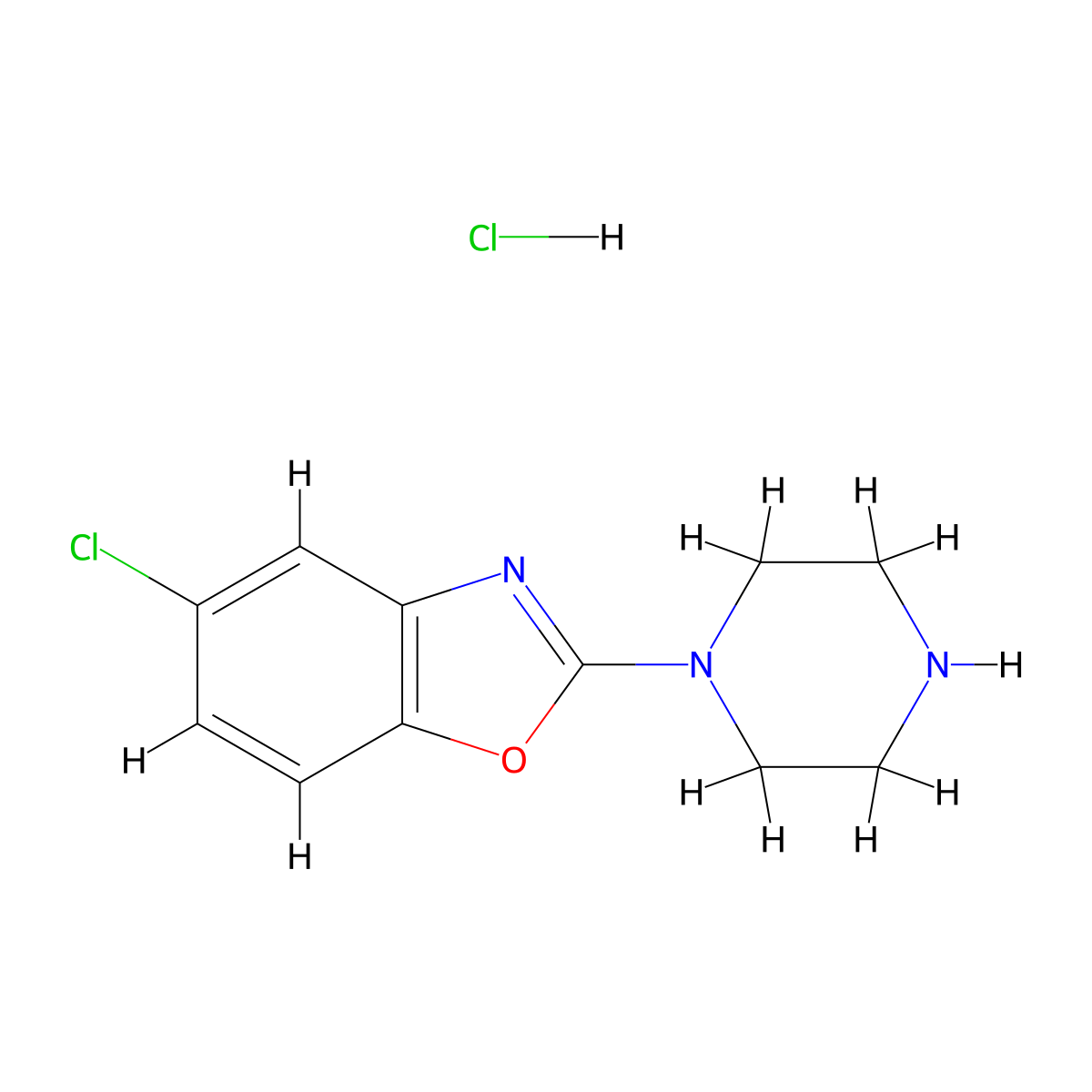 5-Chloro-2-(piperazin-1-yl)-1,3-benzoxazole hydrochloride molecular structure, CAS 1431966-42-5