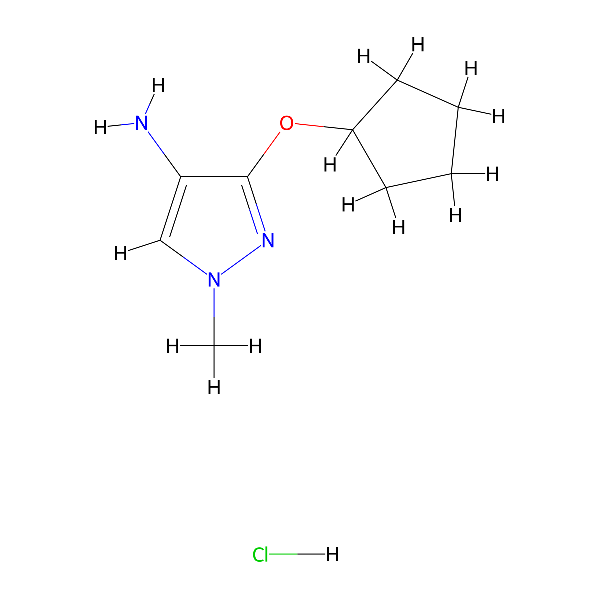 3-(cyclopentyloxy)-1-methyl-1H-pyrazol-4-amine hydrochloride molecular structure, CAS 1431966-45-8