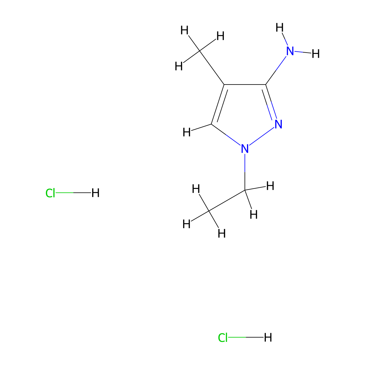 1-ethyl-4-methyl-1H-pyrazol-3-amine dihydrochloride molecular structure, CAS 1431966-46-9
