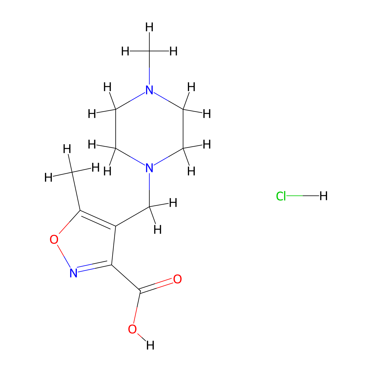 5-Methyl-4-[(4-methylpiperazin-1-yl)methyl]isoxazole-3-carboxylic acid hydrochloride molecular structure, CAS 1431966-48-1