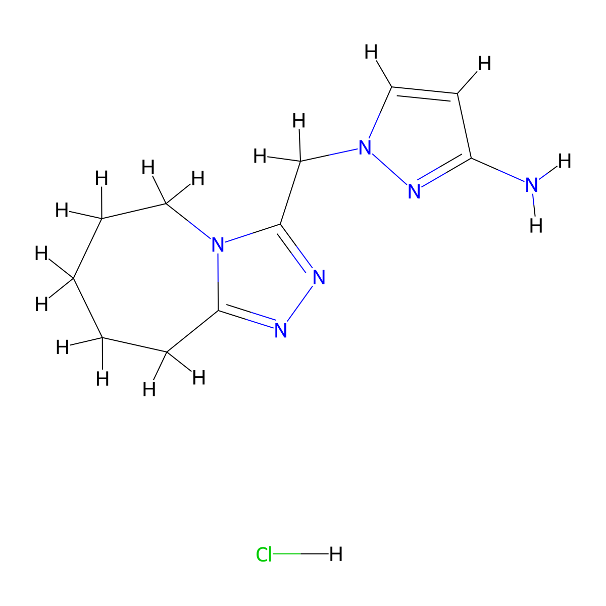 1-(6,7,8,9-tetrahydro-5H-[1,2,4]triazolo[4,3-a]azepin-3-ylmethyl)pyrazol-3-amine;hydrochloride molecular structure, CAS 1431966-55-0