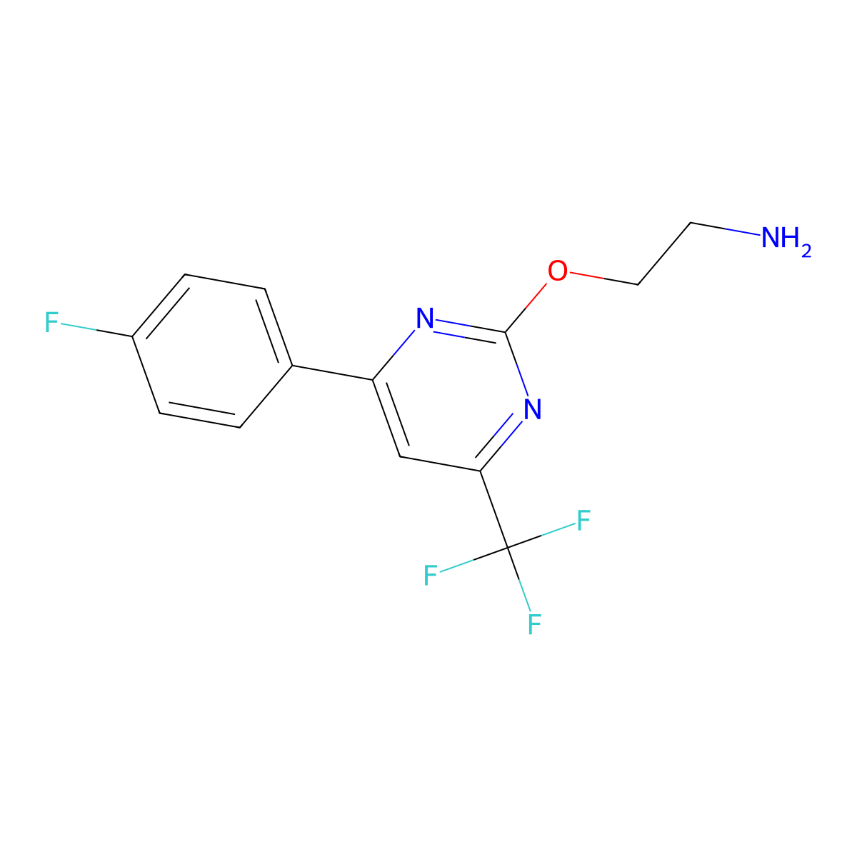 2-((4-(4-Fluorophenyl)-6-(trifluoromethyl)pyrimidin-2-yl)oxy)ethan-1-amine molecular structure, CAS 1431966-60-7