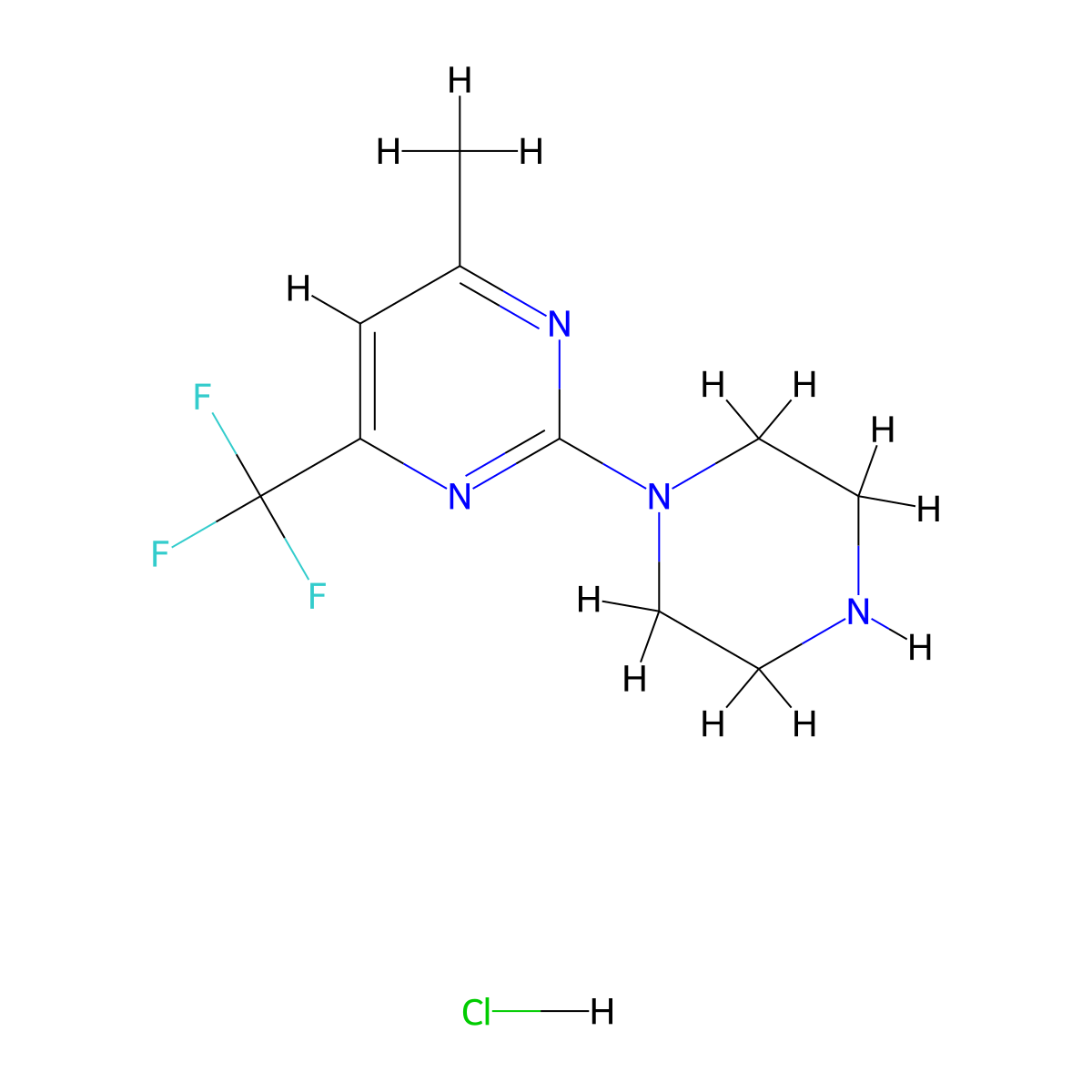 4-Methyl-2-(piperazin-1-yl)-6-(trifluoromethyl)pyrimidine hydrochloride molecular structure, CAS 1431966-63-0