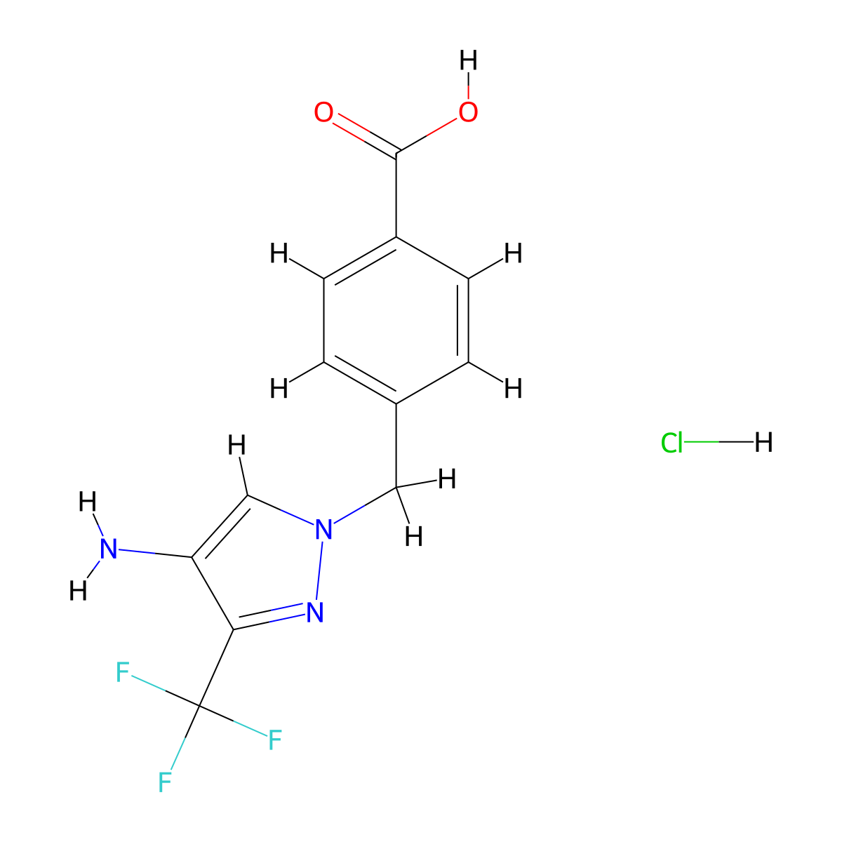 4-{[4-Amino-3-(trifluoromethyl)-1H-pyrazol-1-yl]methyl}benzoic acid hydrochloride molecular structure, CAS 1431966-70-9