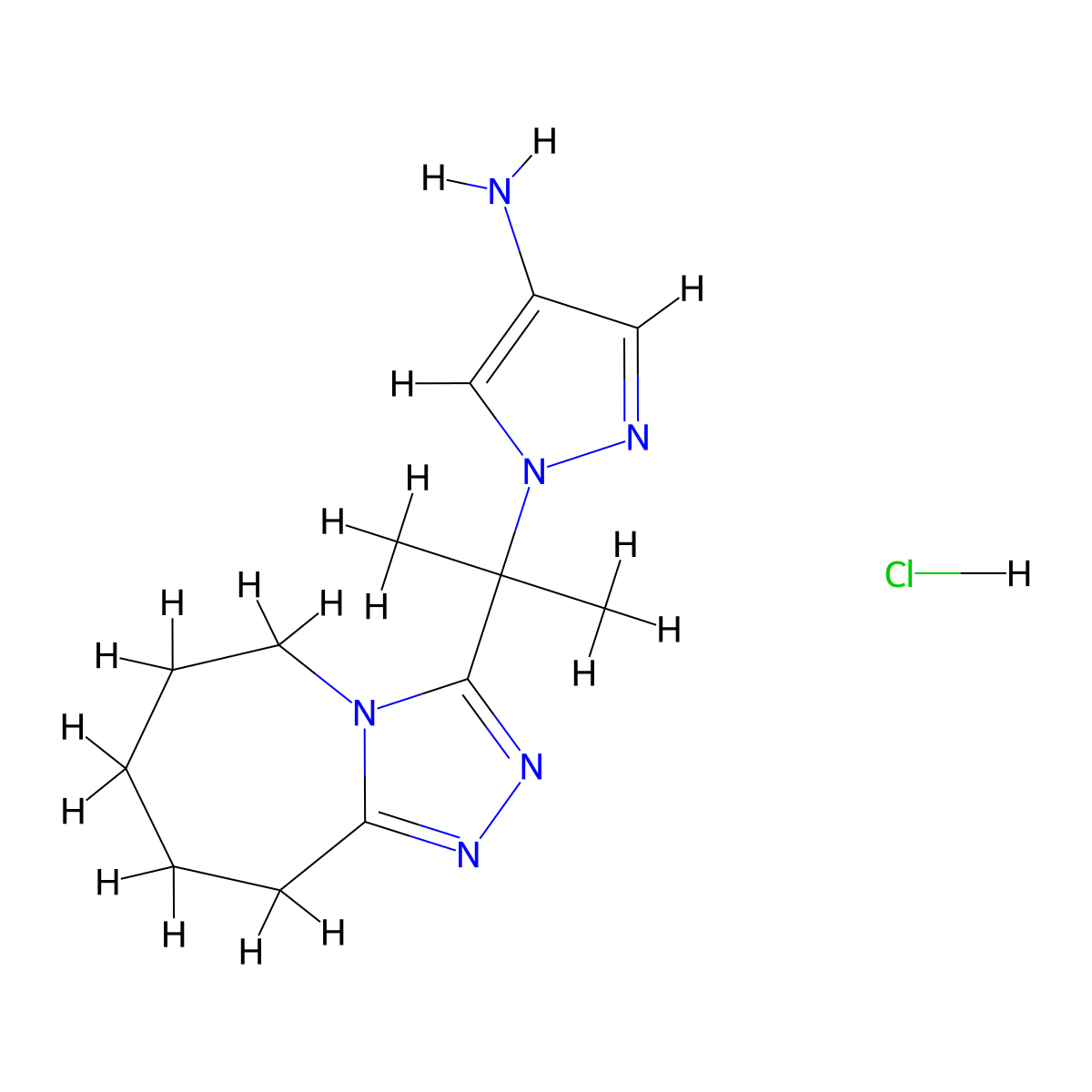 1-[1-Methyl-1-(6,7,8,9-tetrahydro-5H-[1,2,4]triazolo[4,3-a]azepin-3-yl)ethyl]-1h-pyrazol-4-amine hydrochloride molecular structure, CAS 1431966-75-4