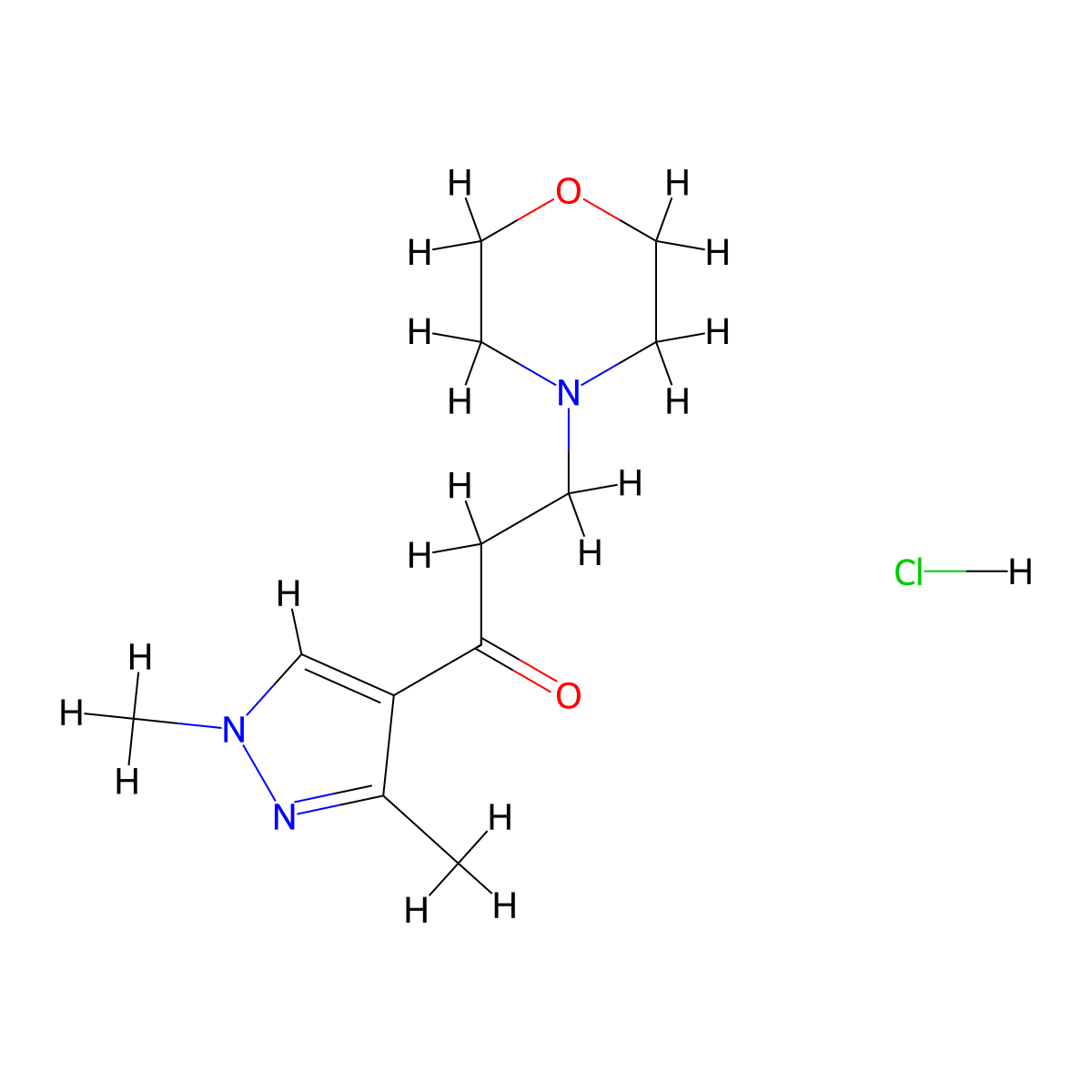 1-(1,3-dimethyl-1H-pyrazol-4-yl)-3-(morpholin-4-yl)propan-1-one hydrochloride molecular structure, CAS 1431966-76-5