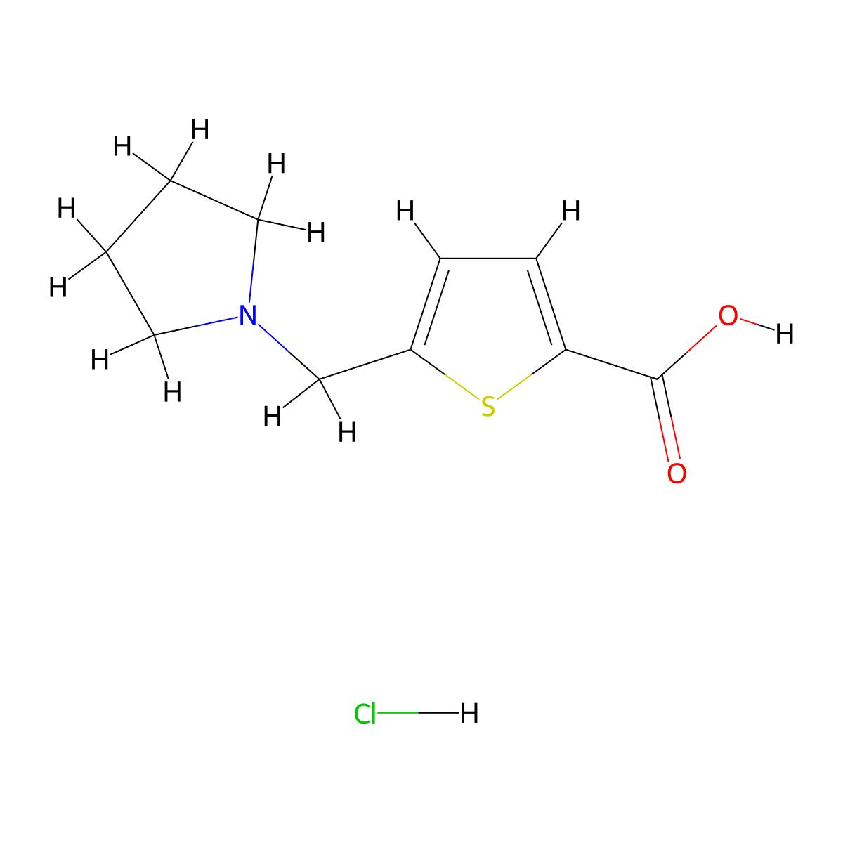 5-[(Pyrrolidin-1-yl)methyl]thiophene-2-carboxylic acid hydrochloride molecular structure, CAS 1431966-78-7